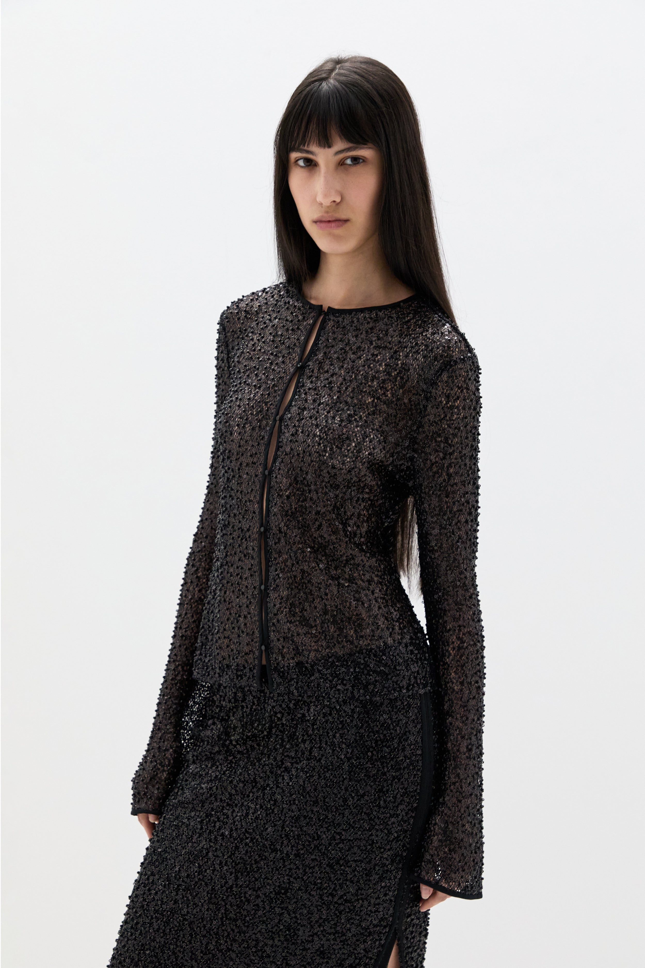 Cassia Sequin Button Down Top