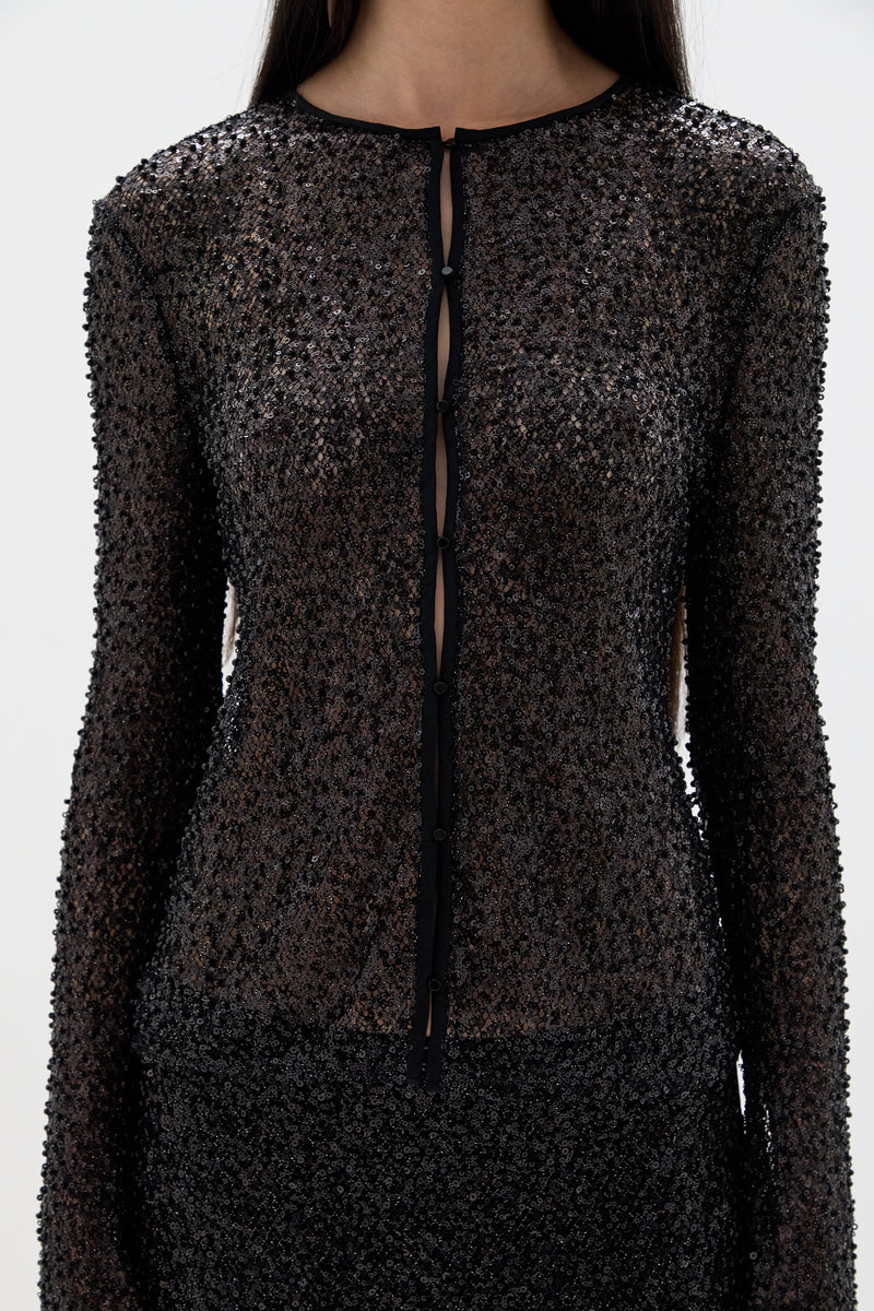 Cassia Sequin Button Down Top