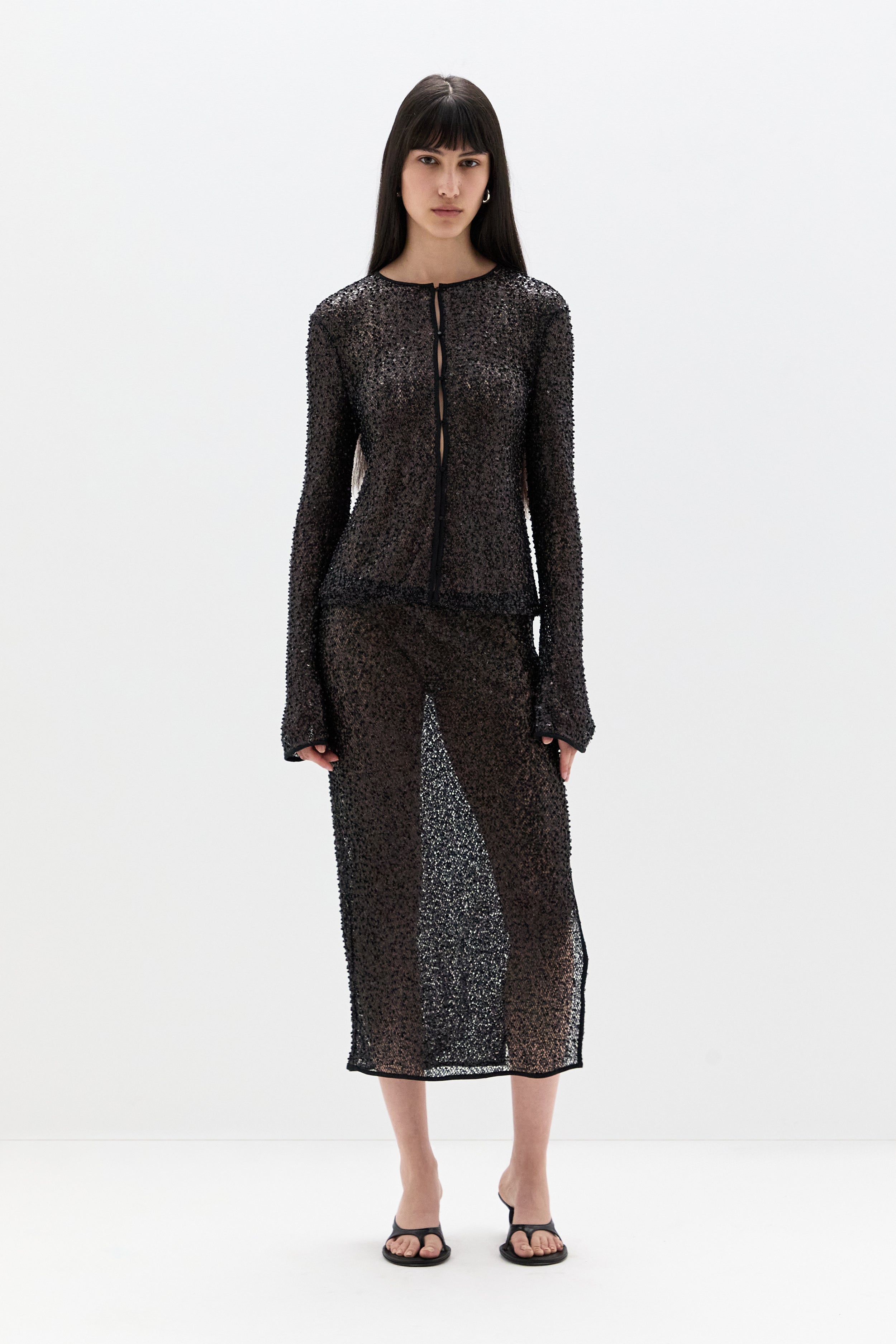 Cassia Sequin Button Down Top
