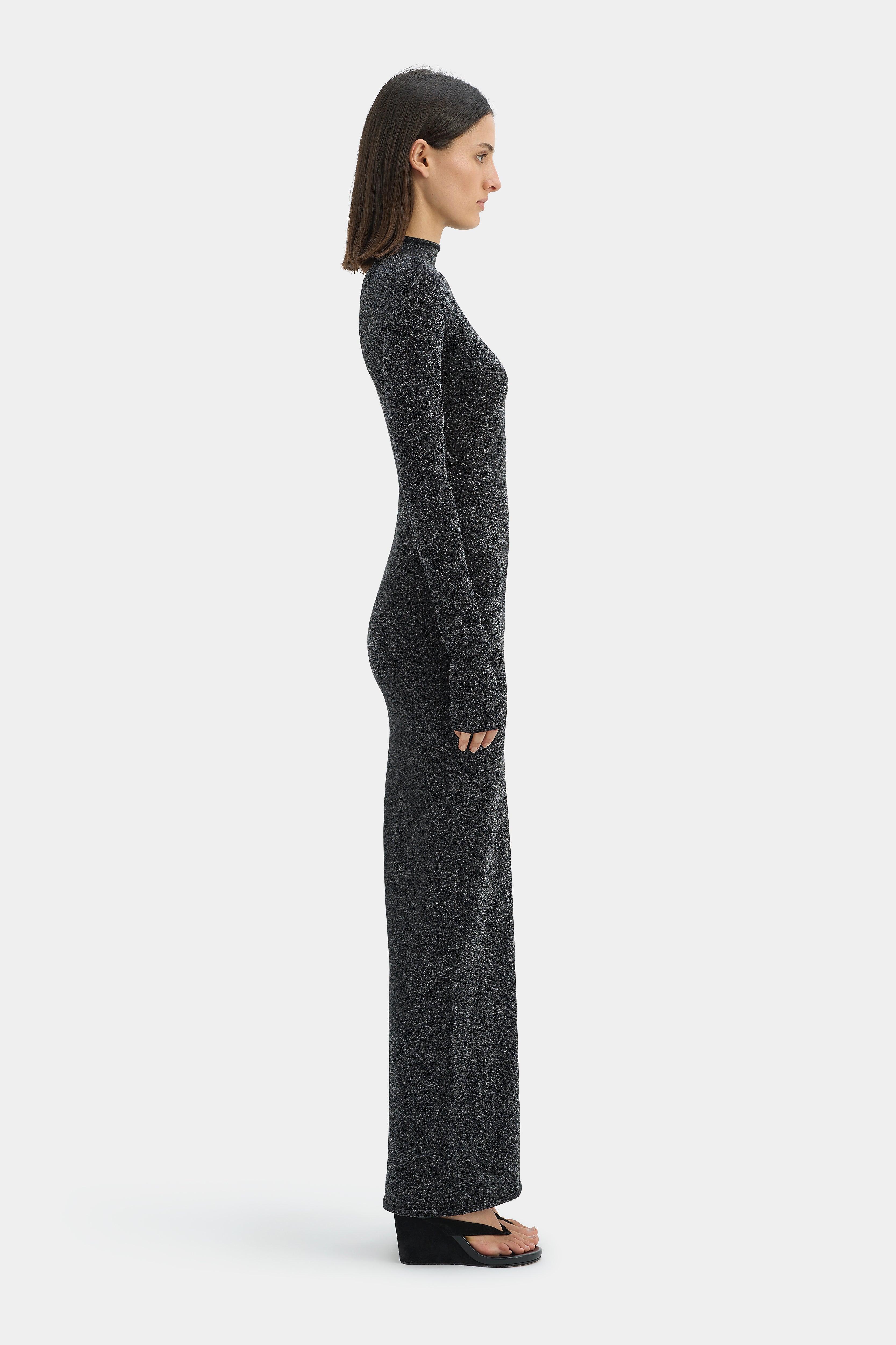 Chiano Metallic Knit Long Sleeve Dress