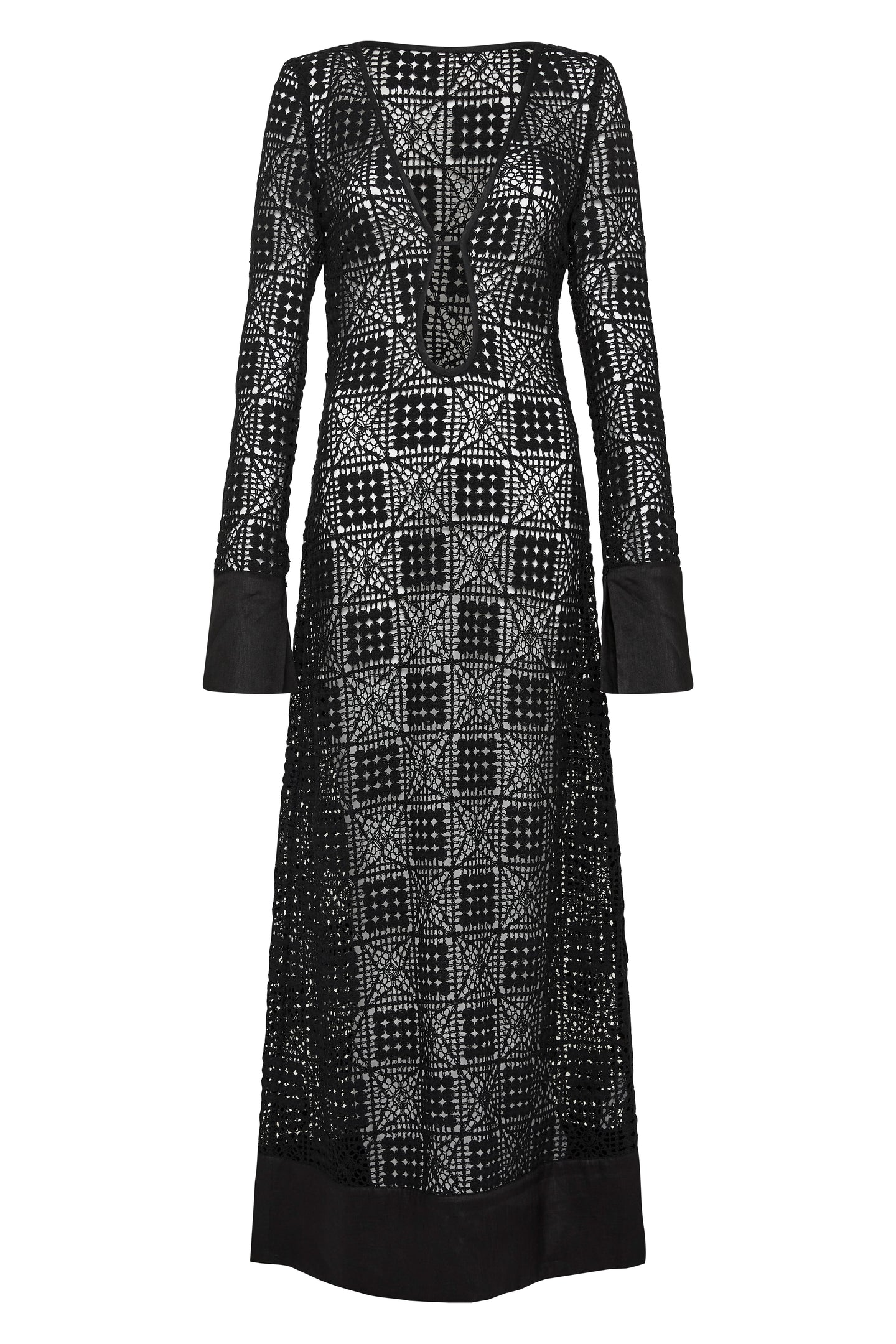 SIR the label Rayure Long sleeve Maxi Dress Black Crochet
