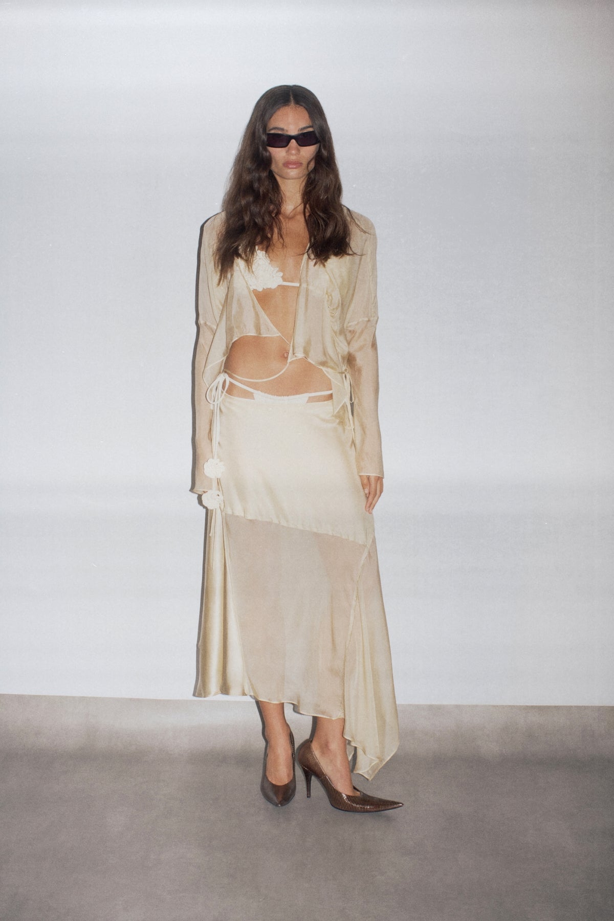 Milia Draped Wrap Top | Ecru Silk Viscose Chiffon Asymmetric Top | SIR.