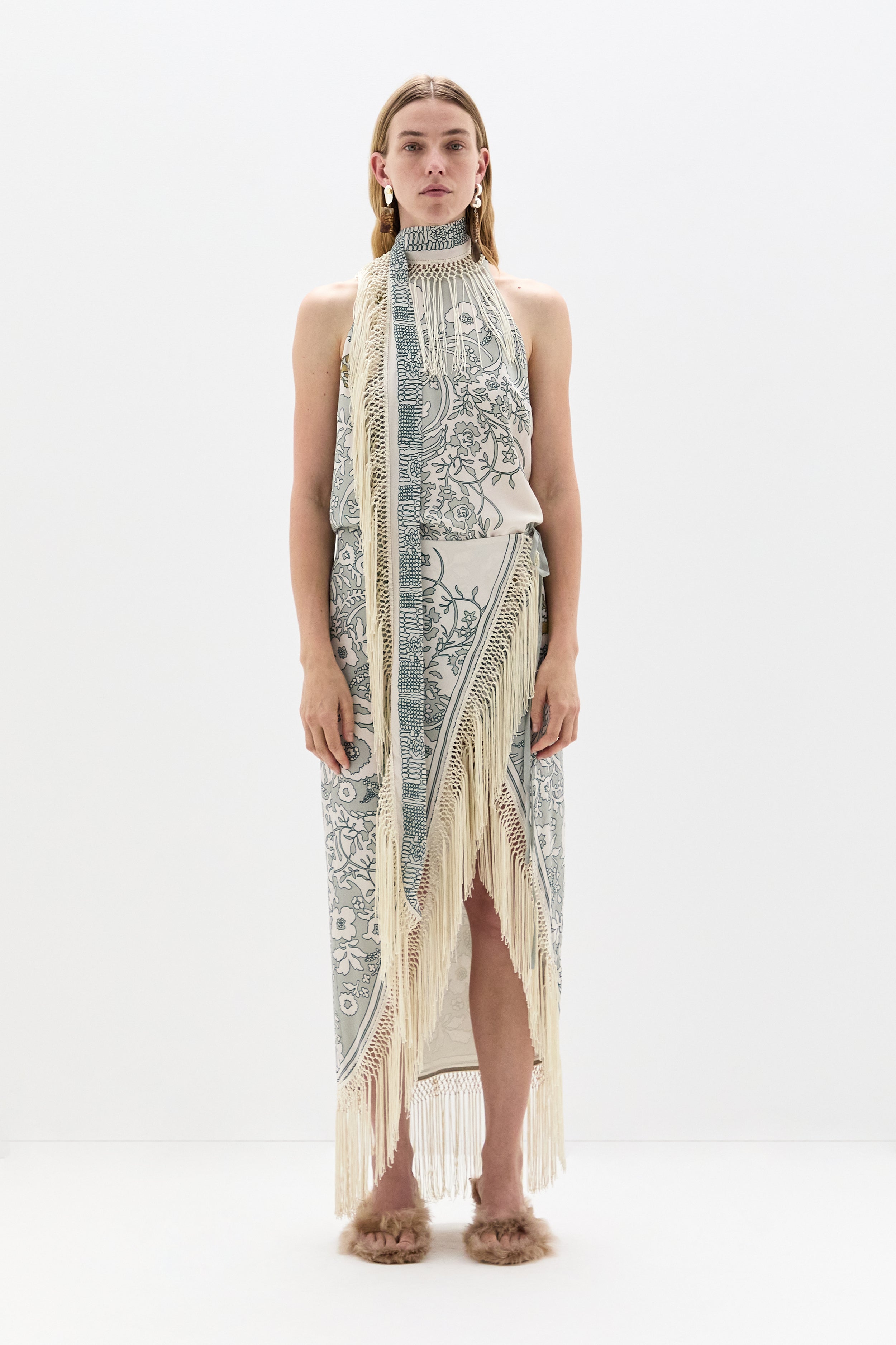 Lula Fringe Dress | Francine Floral Sage Fringed Maxi Dress | SIR.