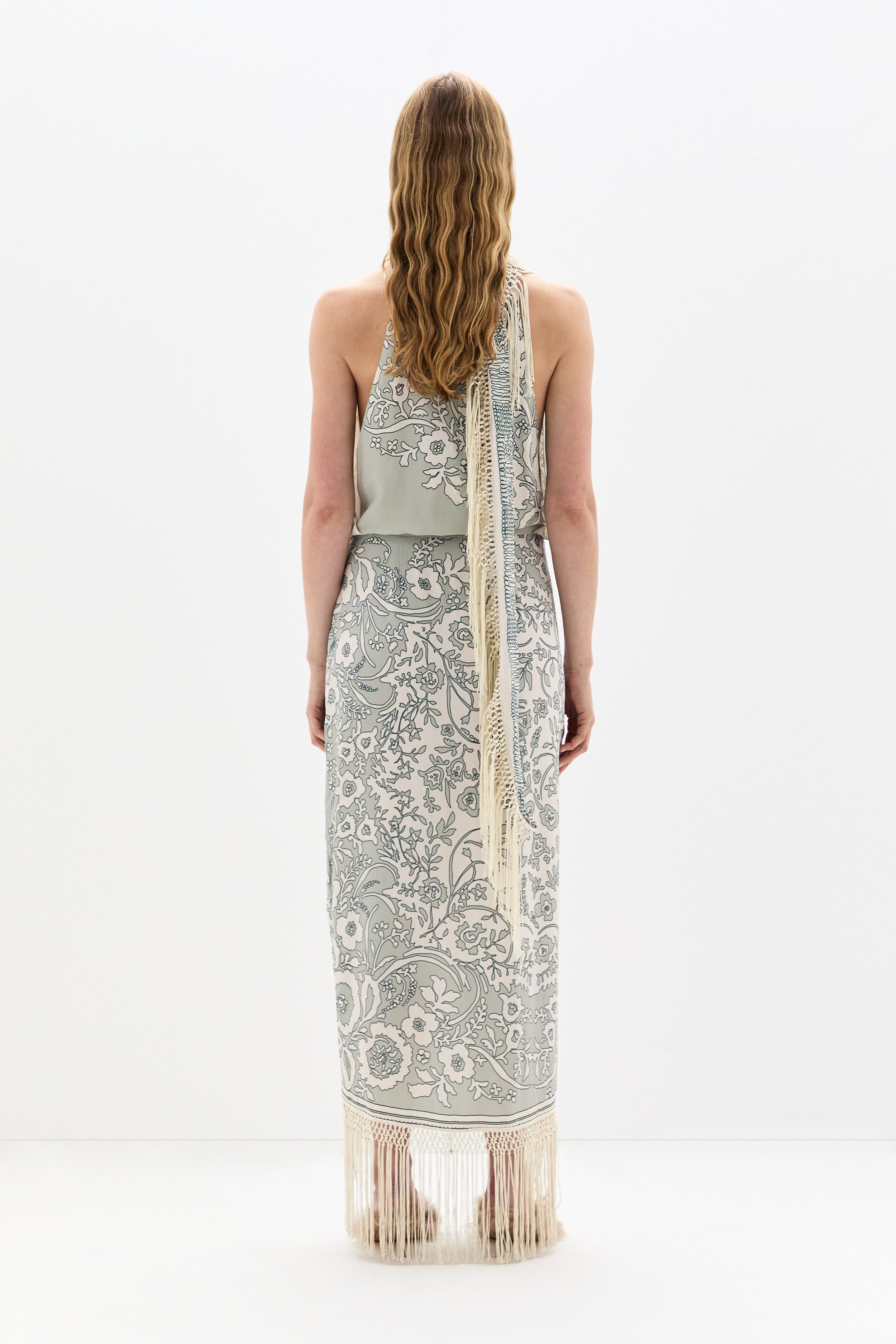 Lula Fringe Dress | Francine Floral Sage Fringed Maxi Dress | SIR.