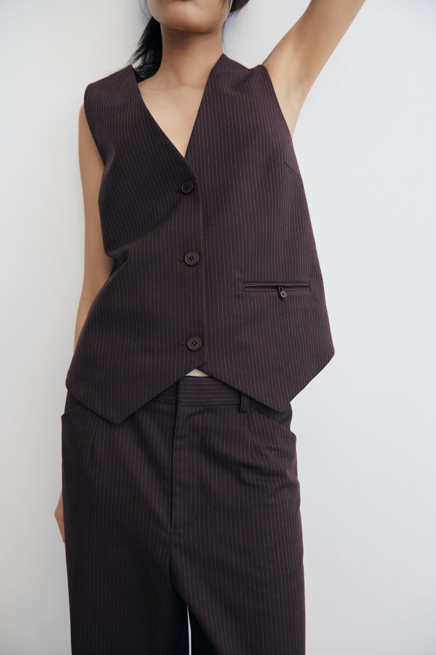 SIR the label Guillaume Vest Plum Pinstripe