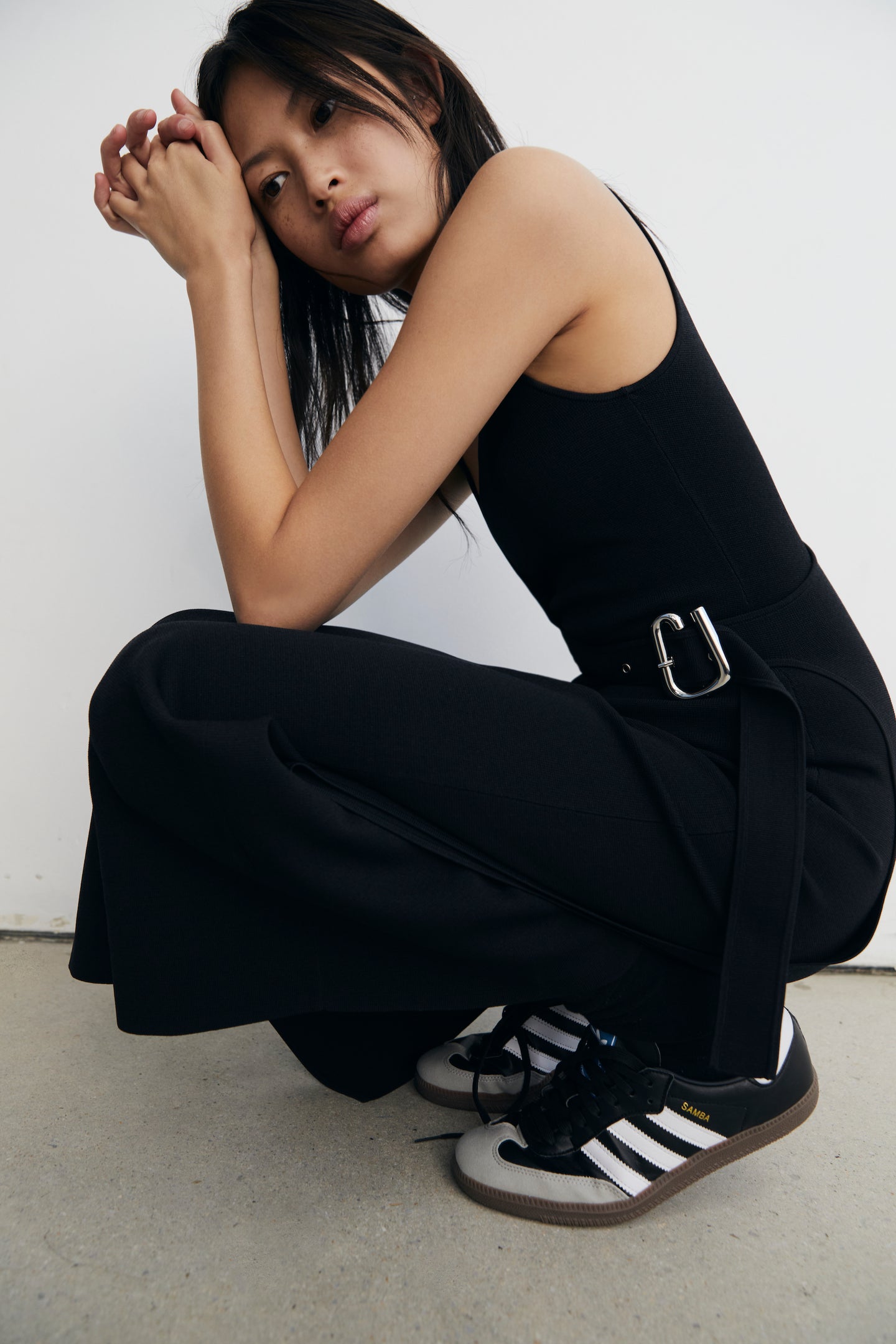 SIR the label Modernist Belted Midi Dress Noir