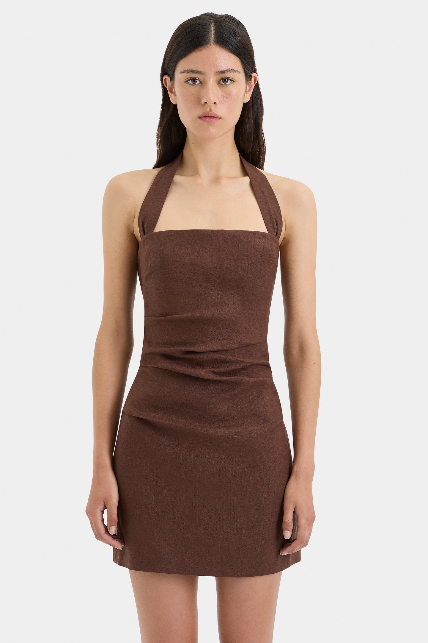 SIR the label Noemi Halter Mini Dress CHOCOLATE