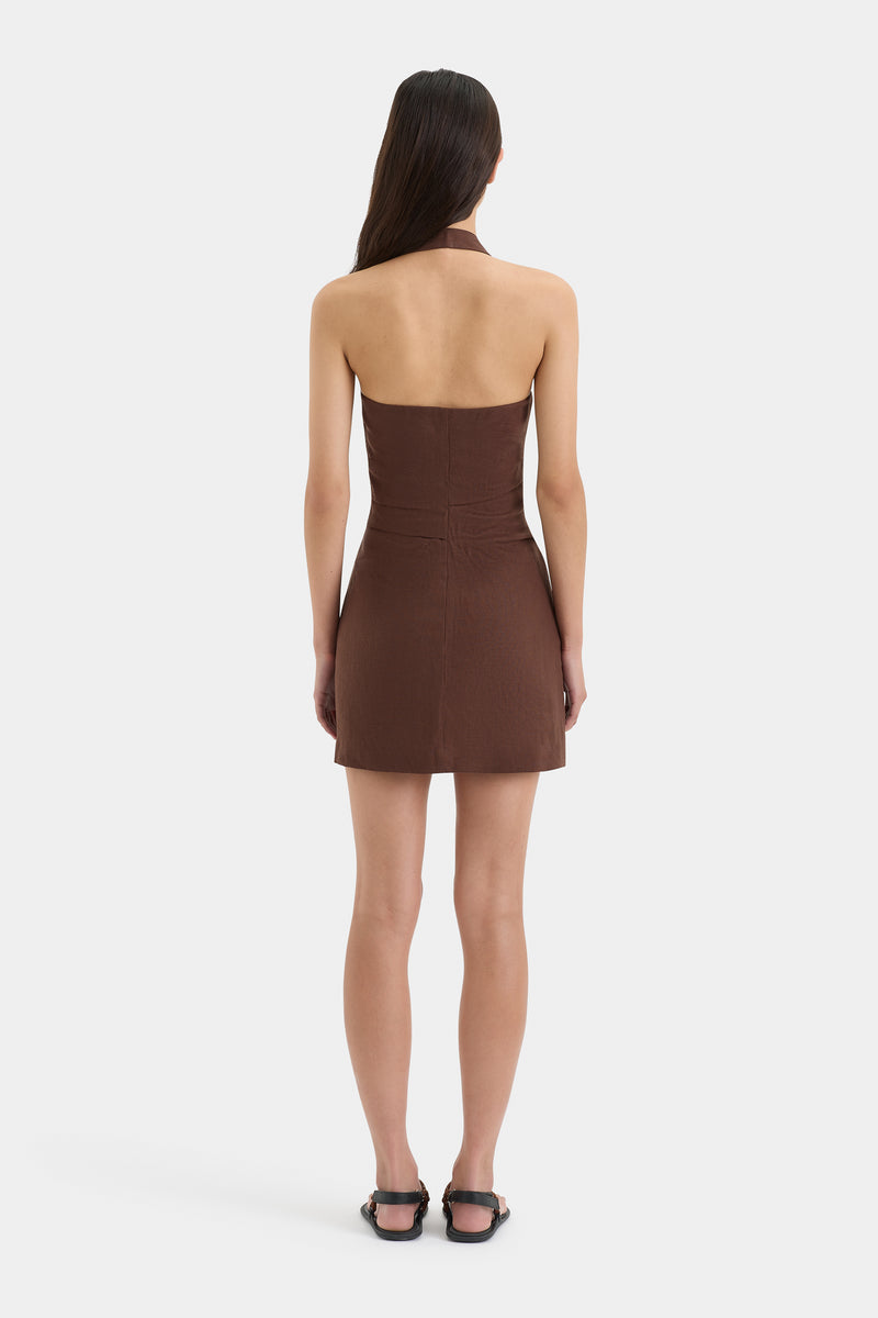 SIR the label Noemi Halter Mini Dress CHOCOLATE