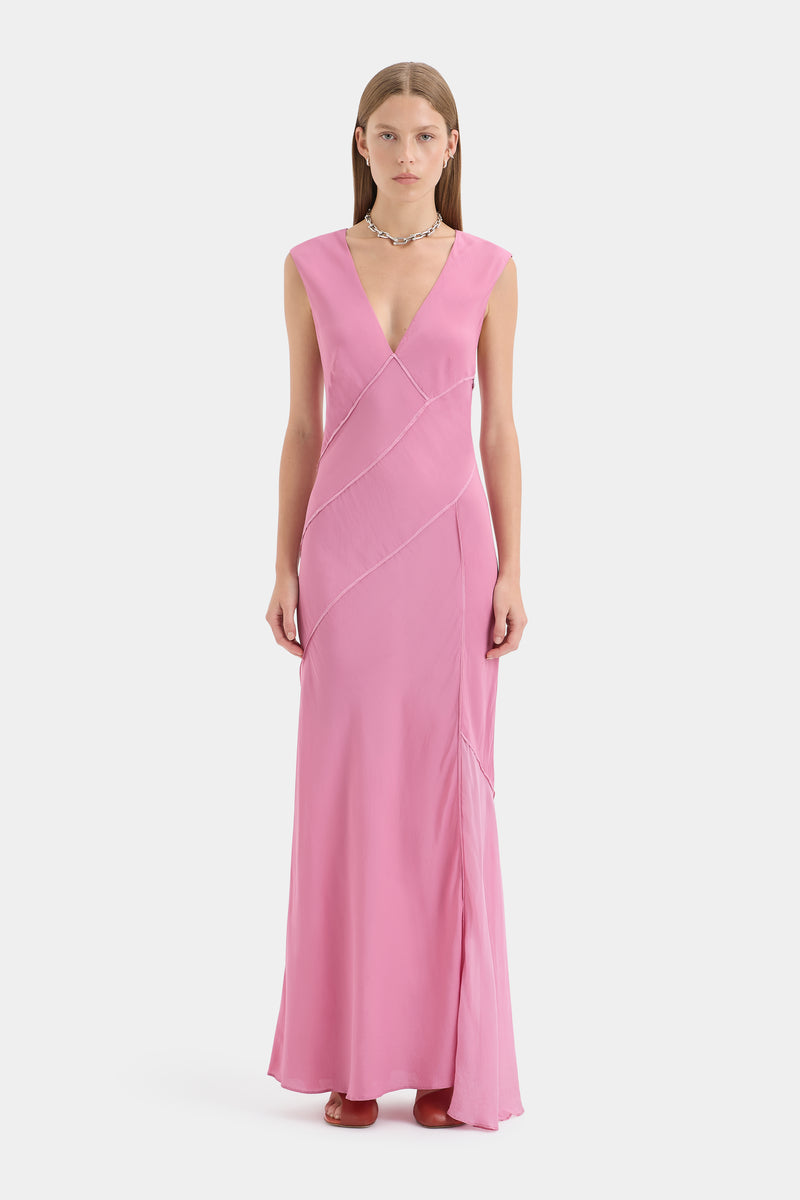 Elin Panelled Gown | Berry Silk-Viscose Asymmetric Maxi | SIR. Elin Panelled Gown | Berry Silk-Viscose Asymmetric Maxi | SIR.
