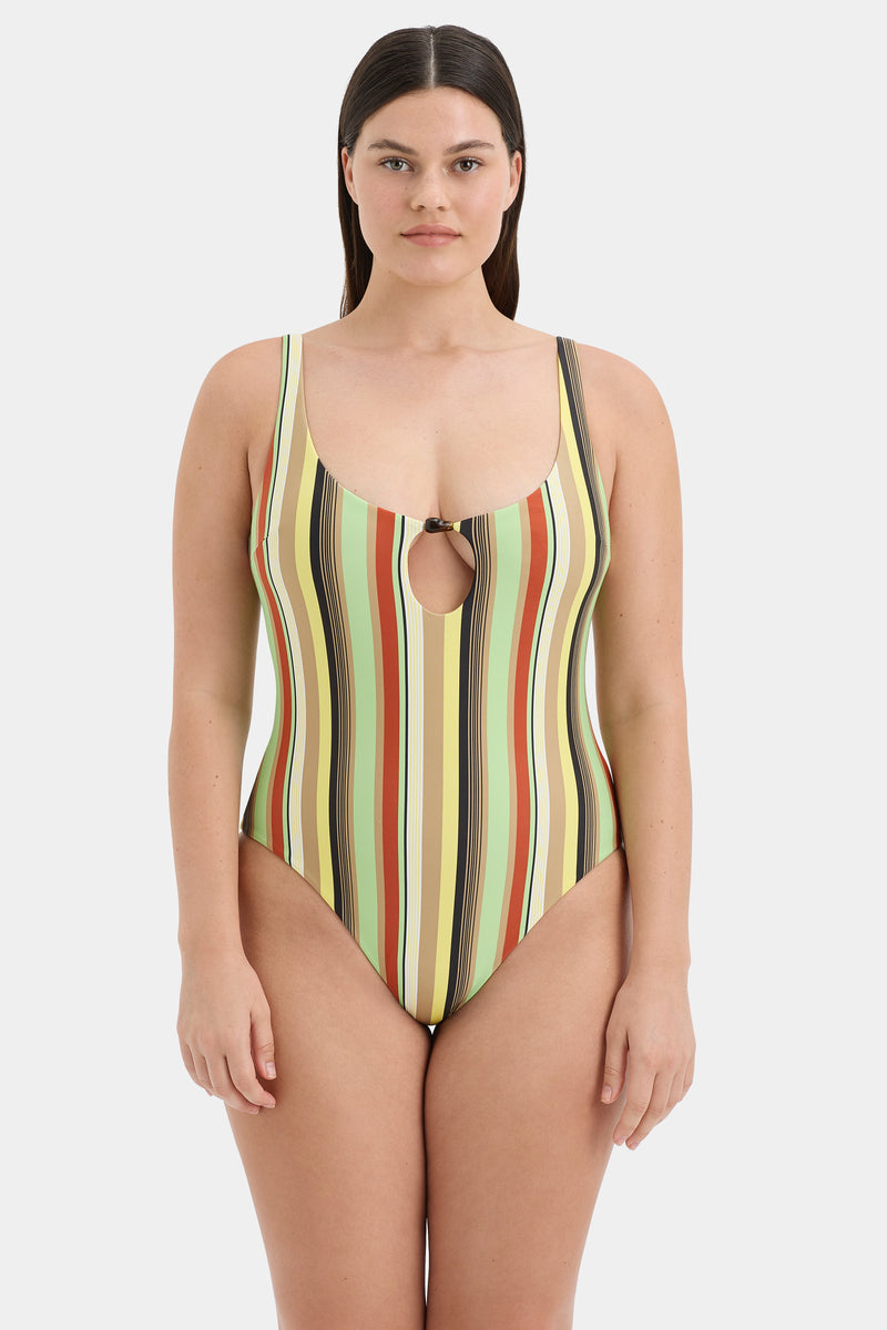 SIR the label Poolside Beaded One Piece PALM STRIPE