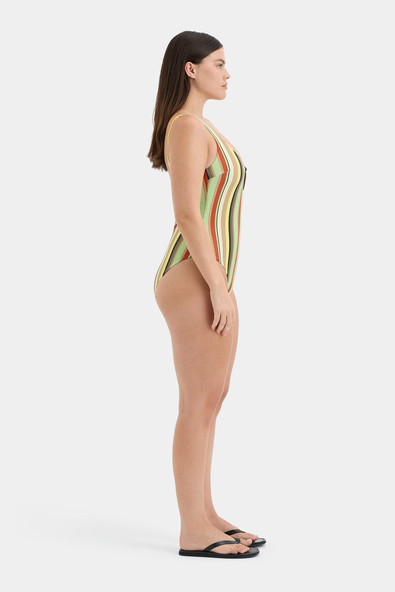 SIR the label Poolside Beaded One Piece PALM STRIPE