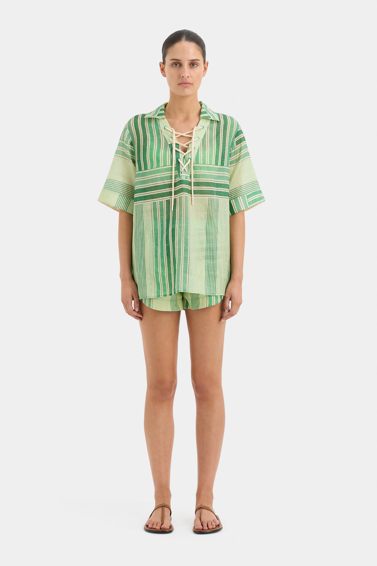 SIR the label Marisol Corded Shirt GREEN PATCHWORK STRIPE