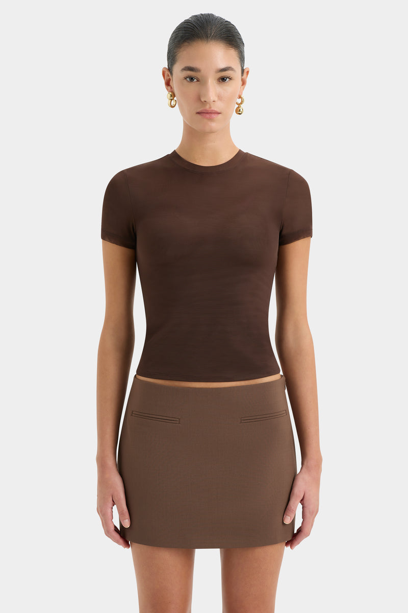 SIR the label Jacques Mesh Fitted Tee CHOCOLATE