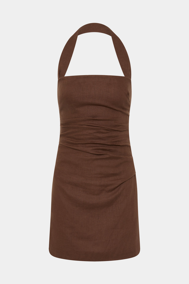 SIR the label Noemi Halter Mini Dress CHOCOLATE