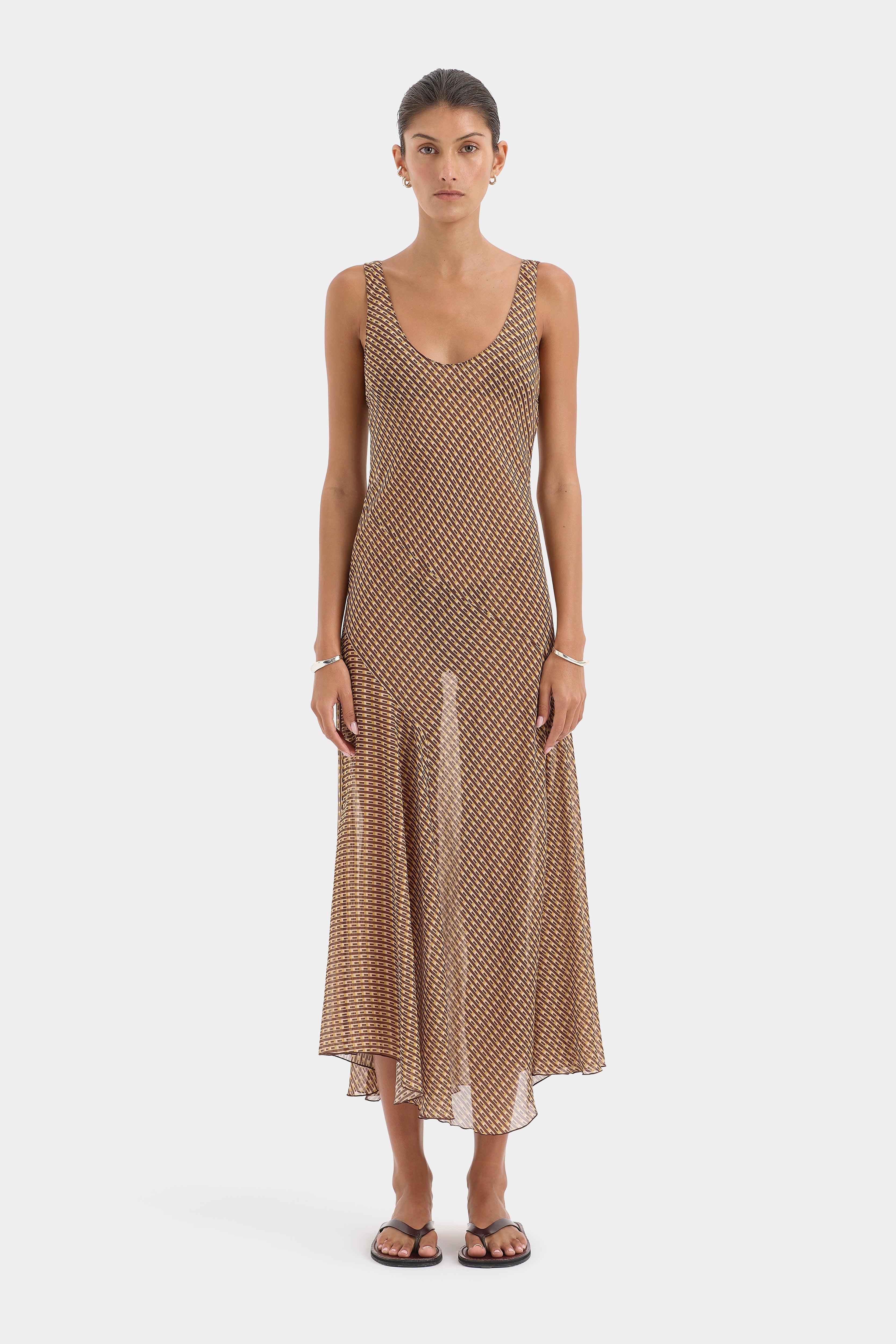 theory layered midi dress Cooper Layered Midi Dress | Linnea Geometric Tile Silk-Viscose