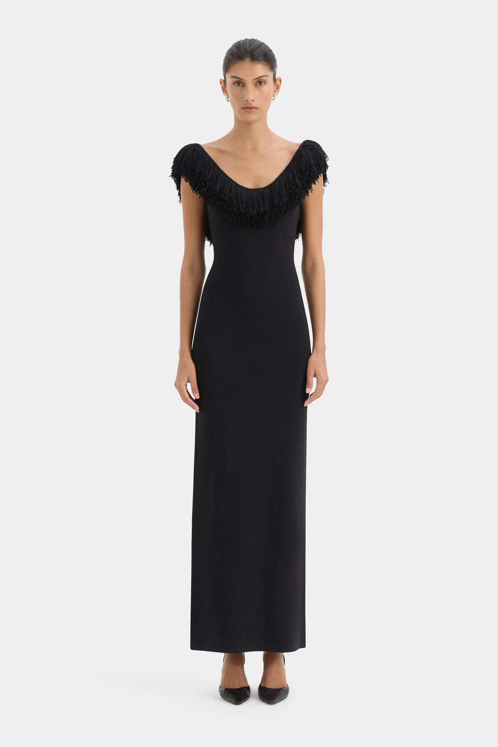 Marcelline Gown | Black Fringe Detail Evening Dress
