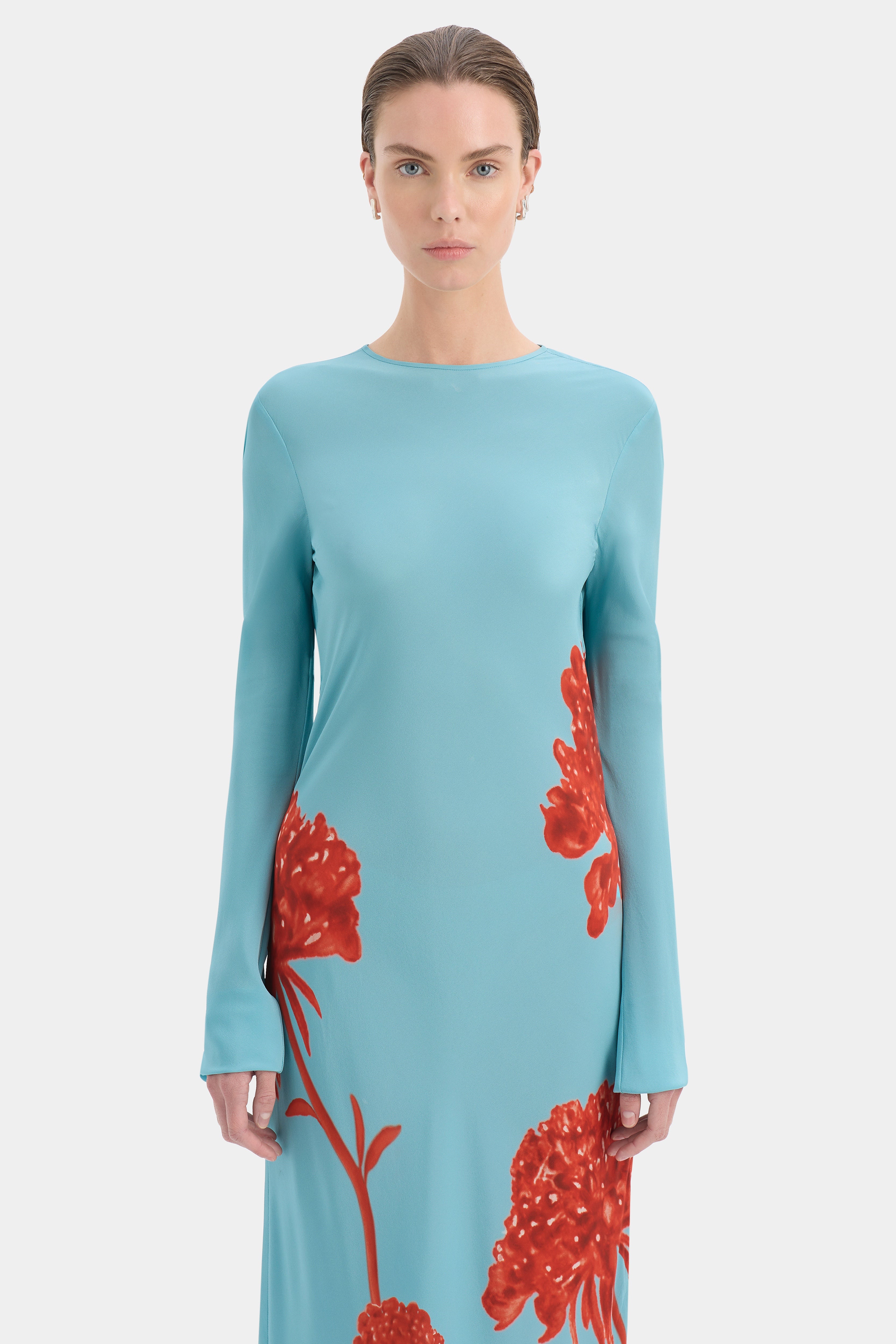 Amelie Long Sleeve Dress | Flore Blue Floral Silk Maxi