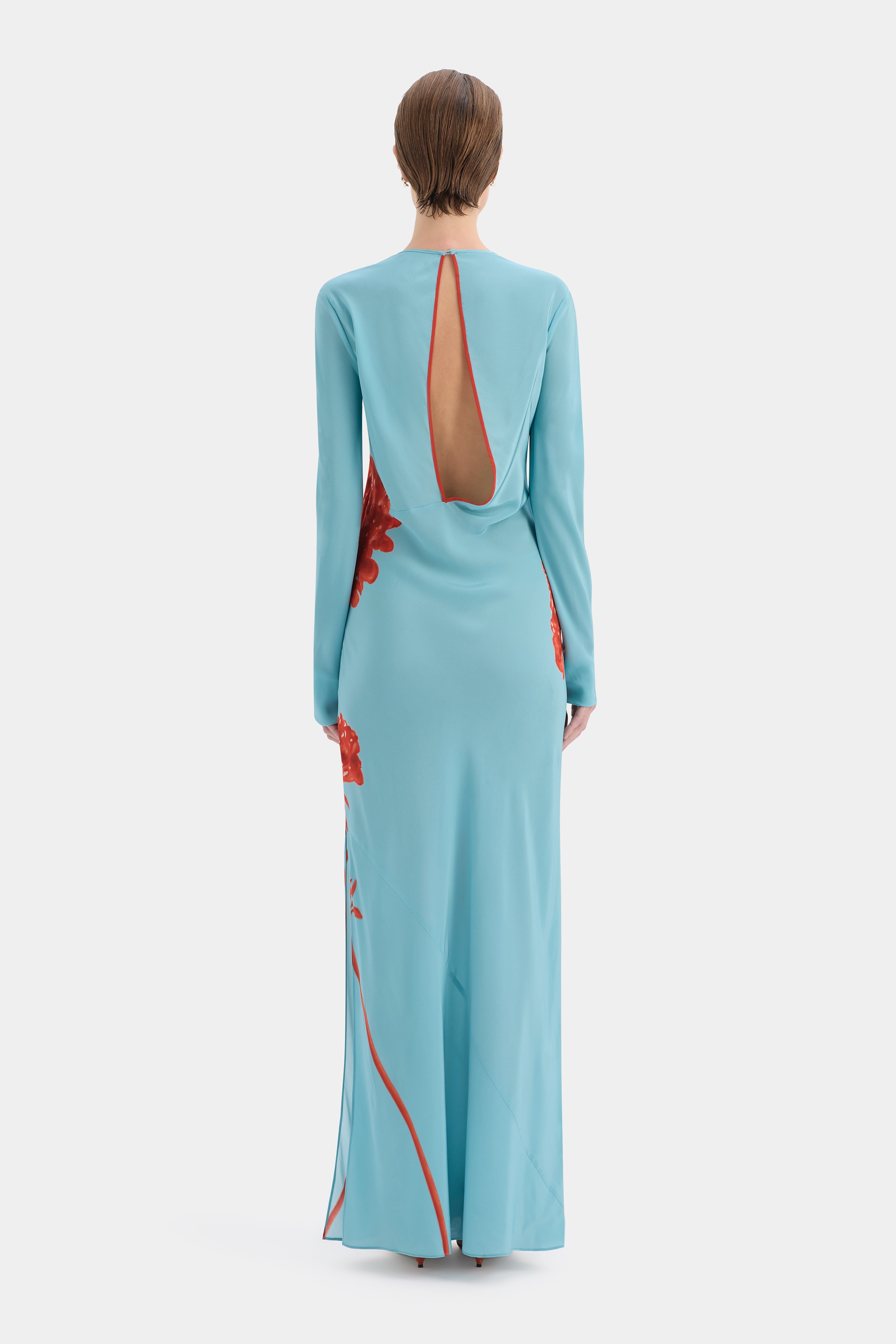 Amelie Long Sleeve Dress | Flore Blue Floral Silk Maxi