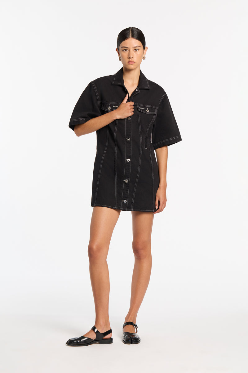 ASOS Short Sleeve Denim Shirt Dress in Black | Lyst