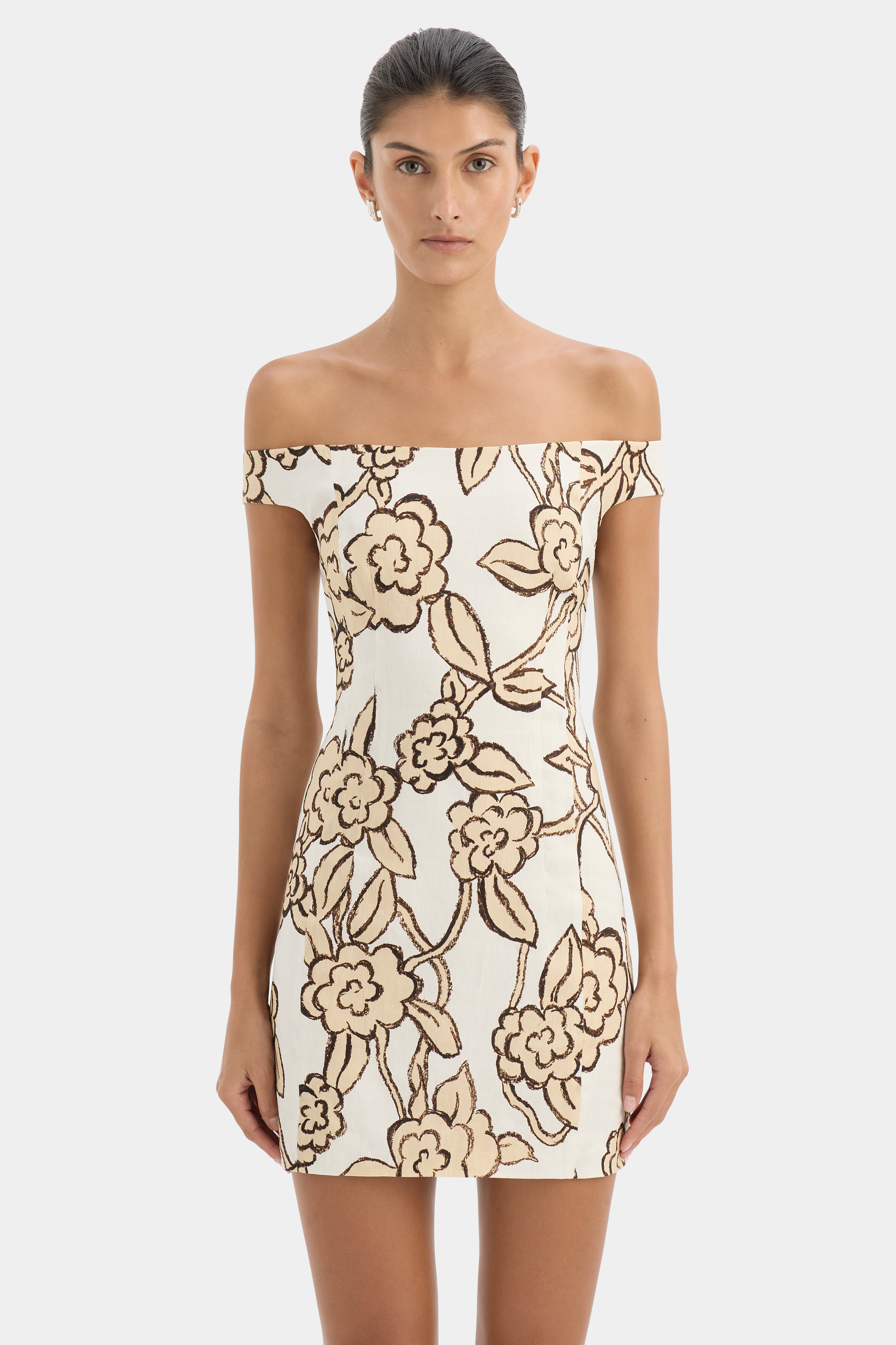Elodie Off Shoulder Mini Dress | Patale Art Deco Floral | SIR.