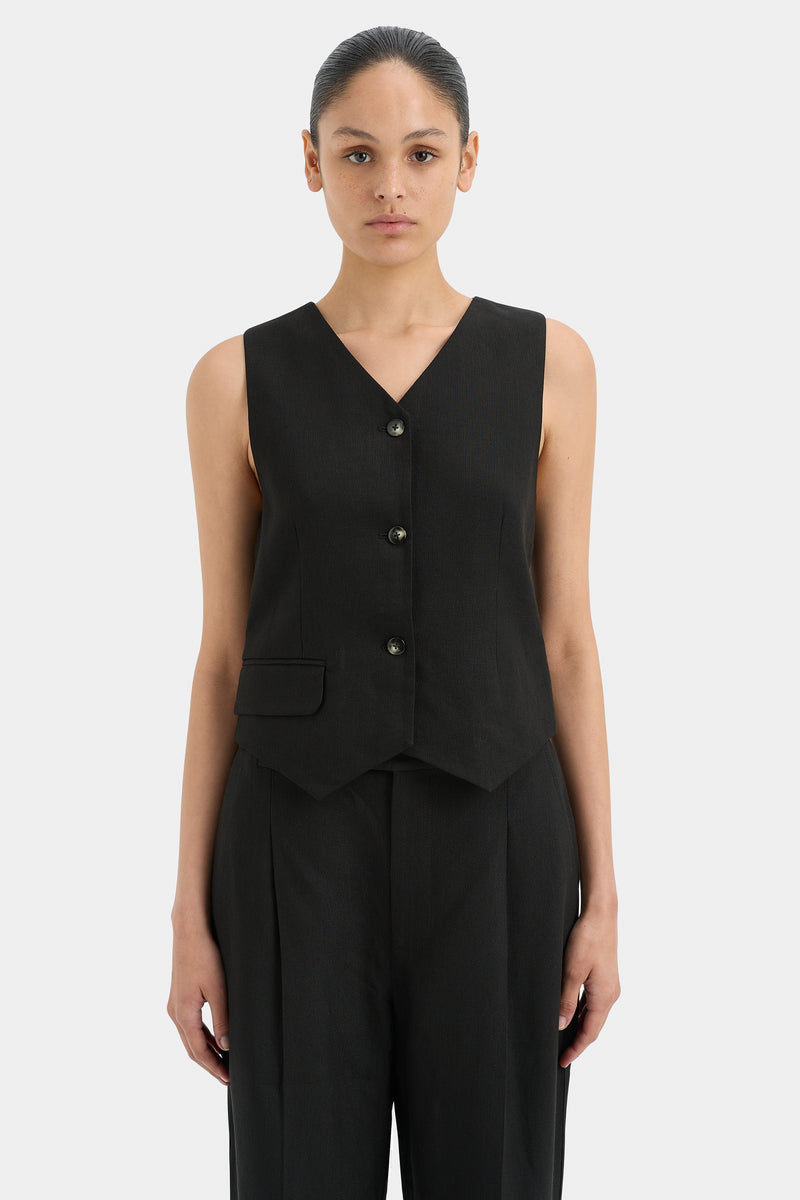 Clemence Black Tailored Vest | Women's Vest Tops | SIR.