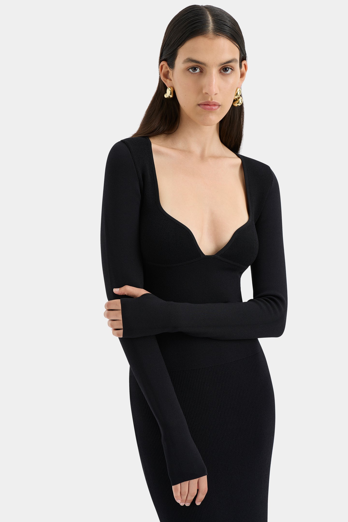 SIR the label Helena Long Sleeve Maxi Dress BLACK