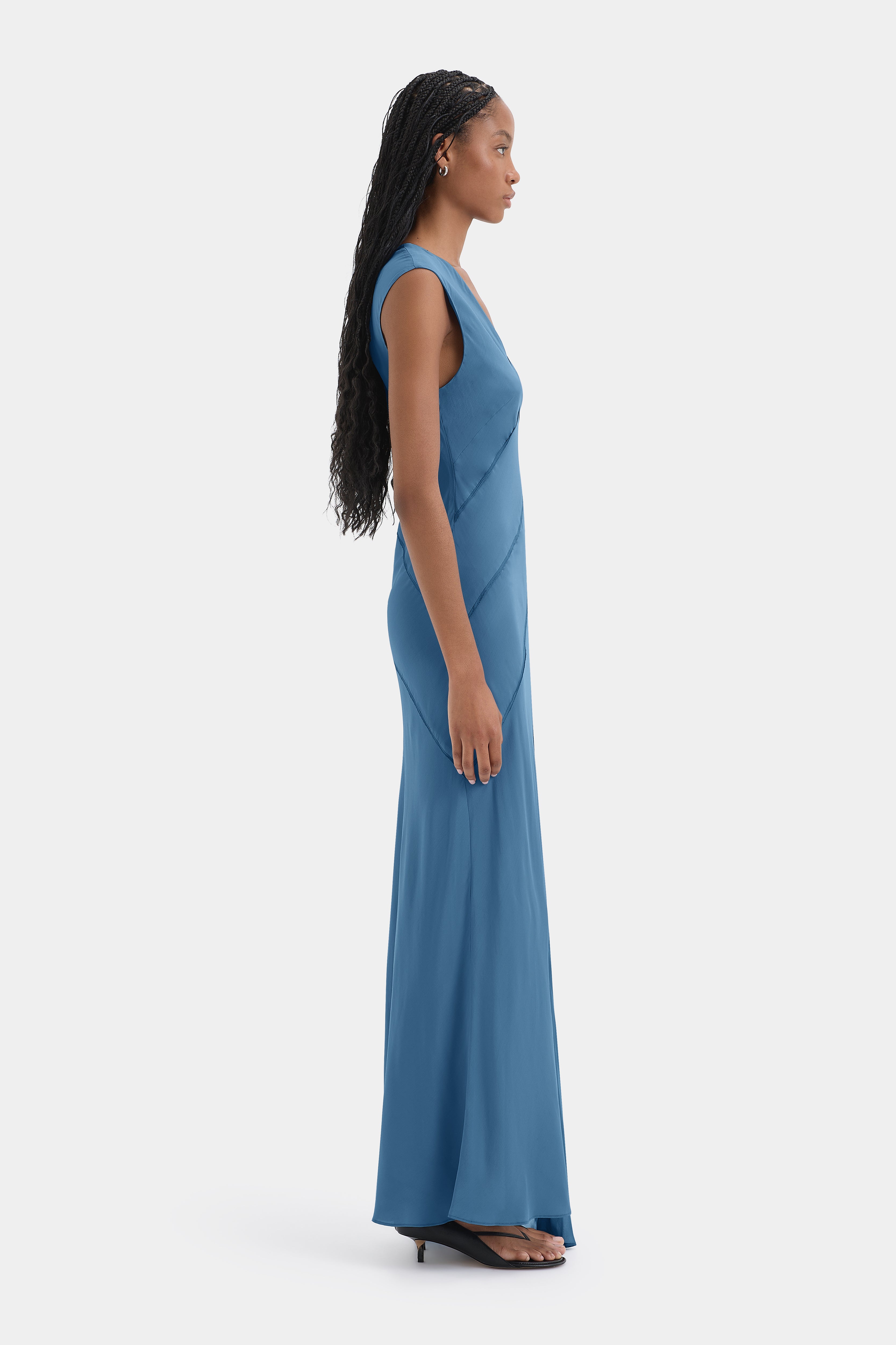 elin maxi dress Elin Panelled Gown | Washed Blue Silk-Viscose Asymmetric Maxi