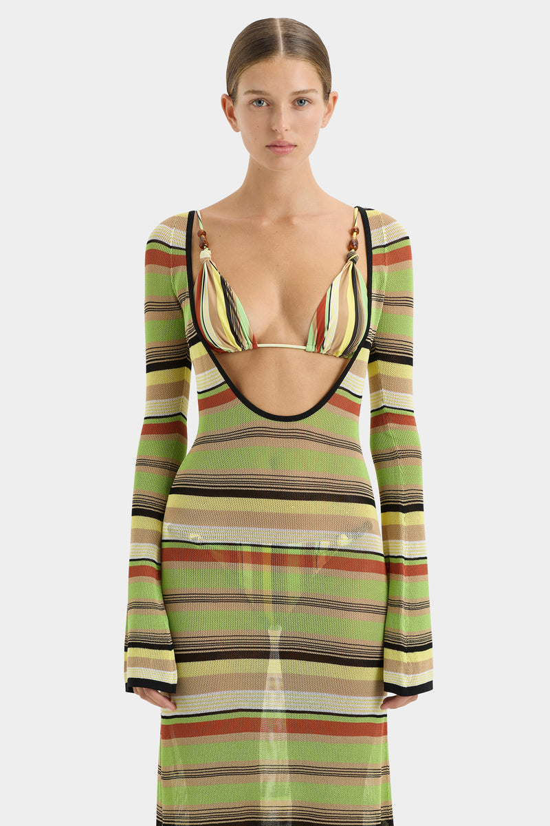 SIR the label Coastline Low Back Dress PALM STRIPE