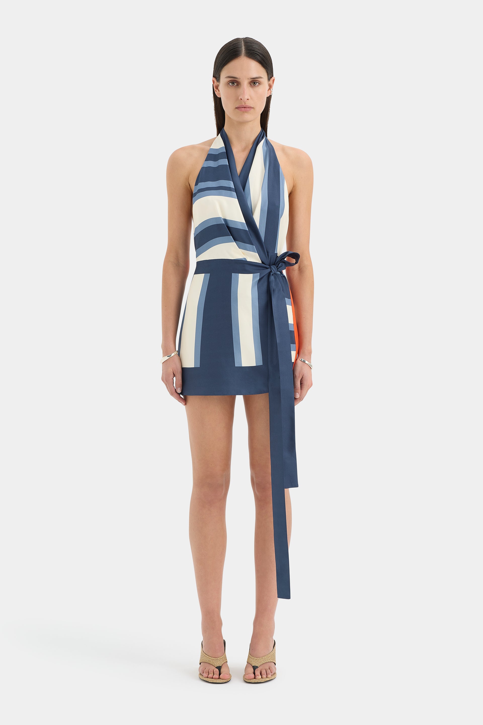 Dazed Wrap Halter Mini Dress - Blue