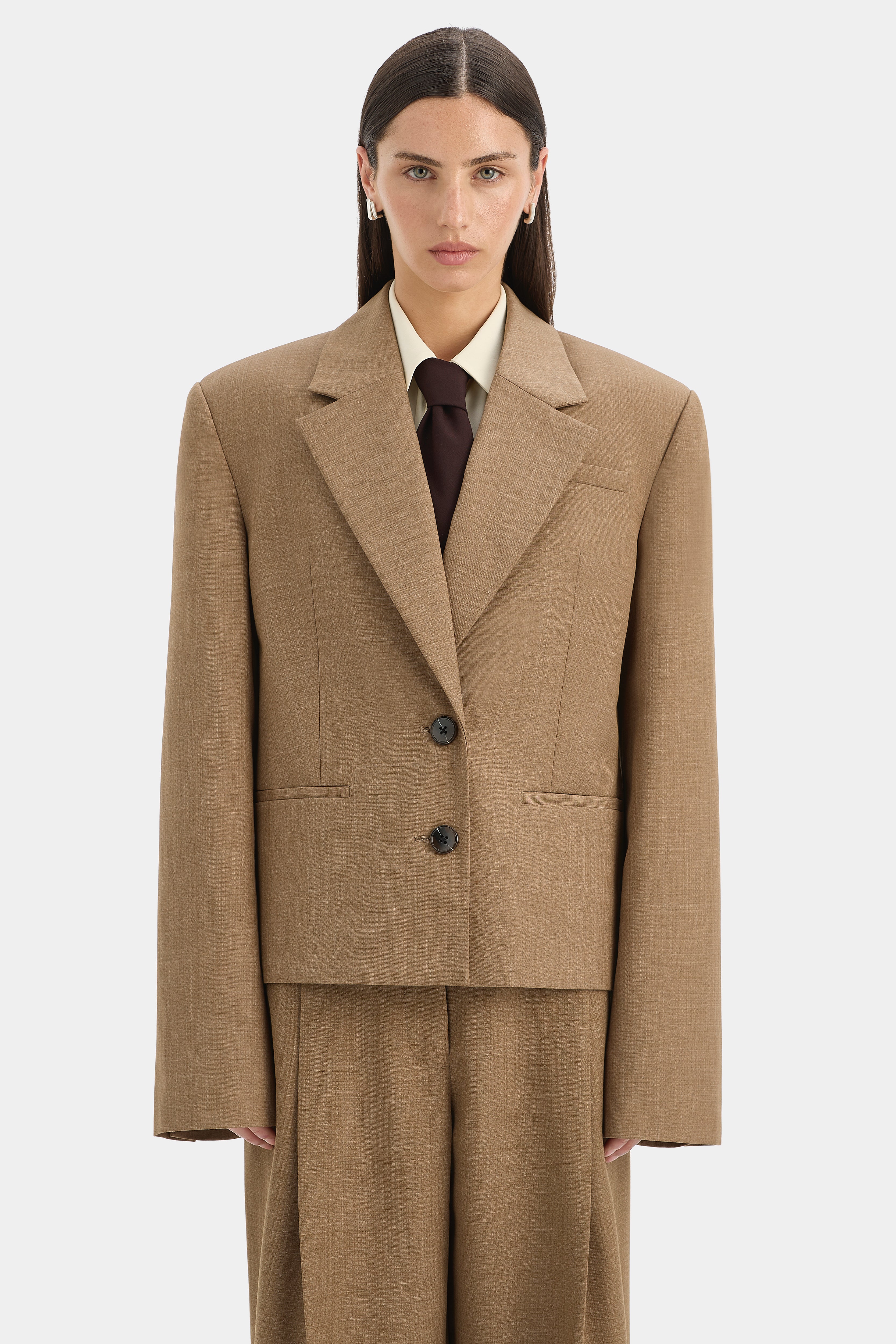 Bastille Blazer | Cinnamon Cropped Double Breasted Blazer | SIR.