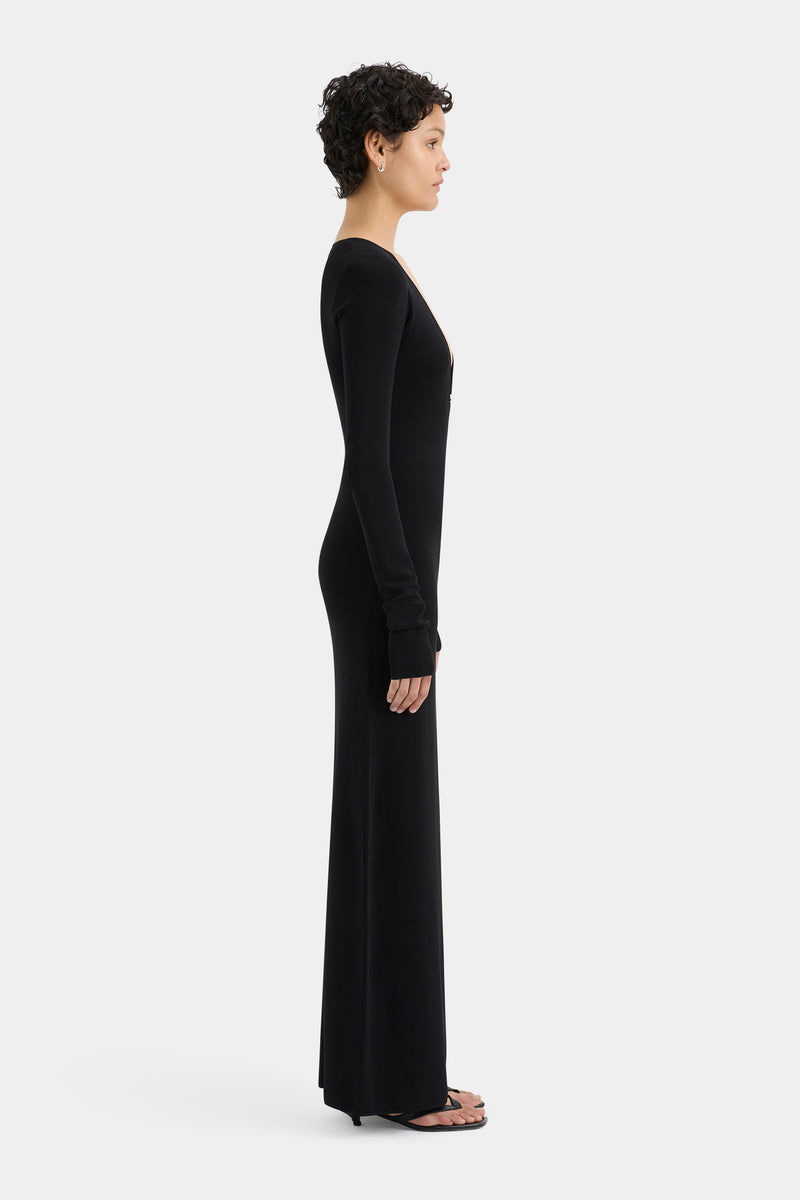 SIR the label Kinetic Beaded Long Sleeve Maxi Dress Black