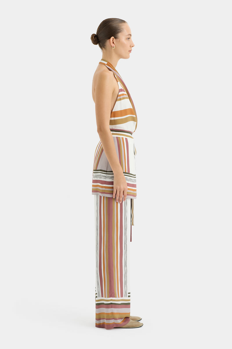 SIR the label Caprera Wrap Halter Mini Dress MILAZZO STRIPE