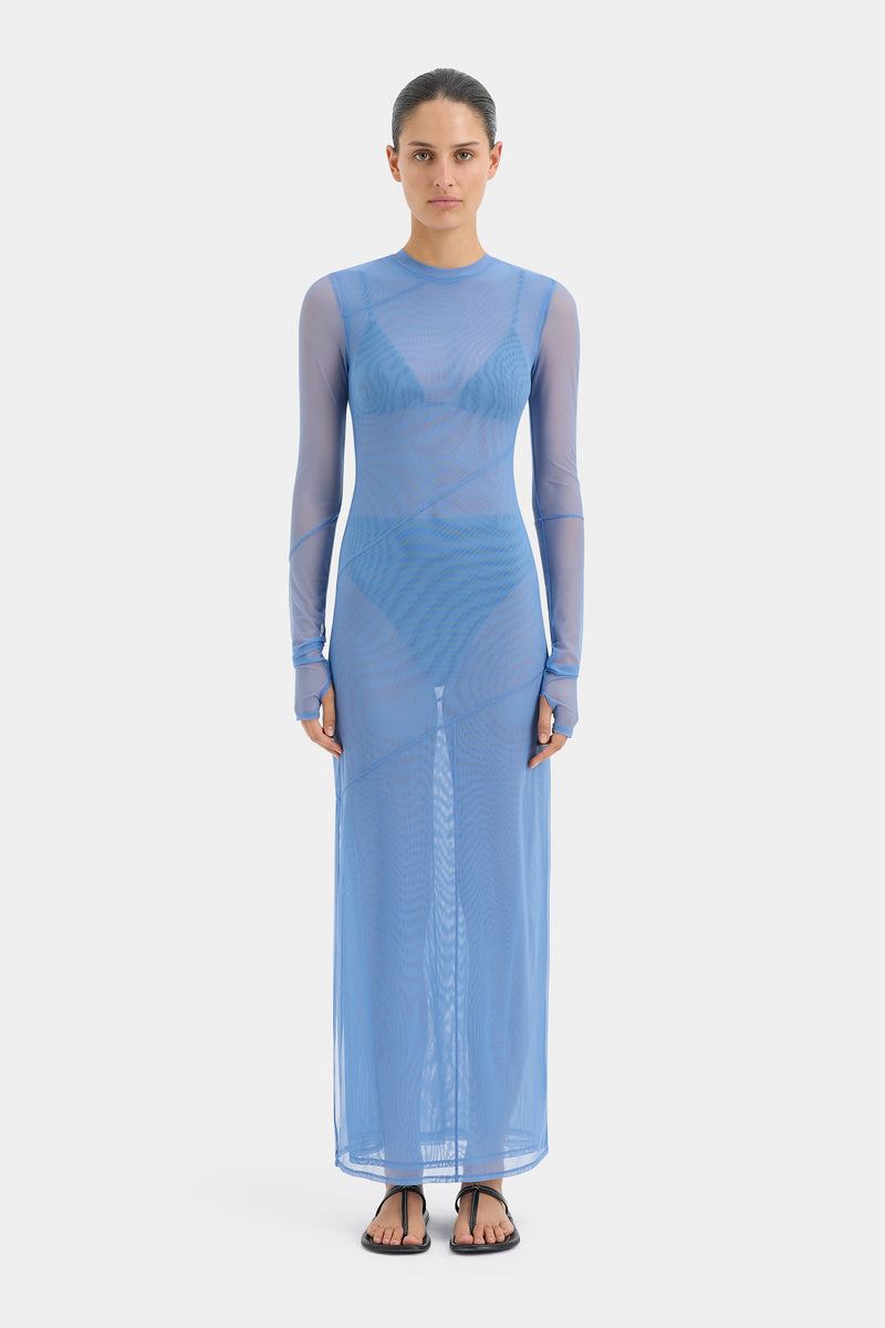SIR the label Jacques Mesh Panelled Midi Dress Ultramarine