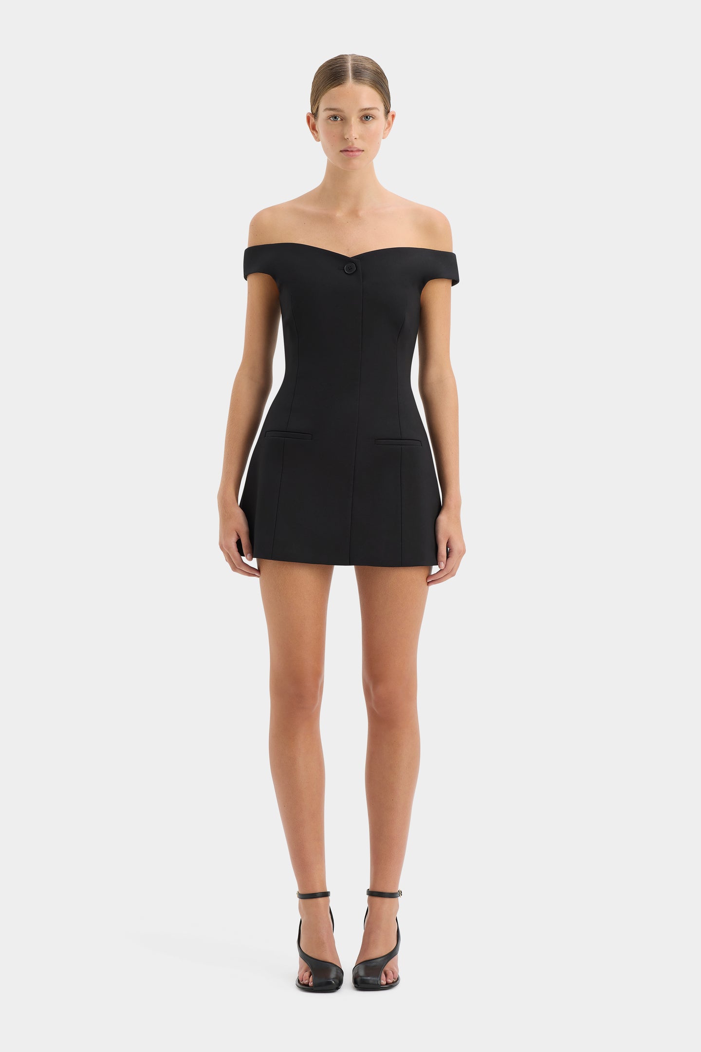 SIR the label Sandrine Off Shoulder Mini Dress BLACK
