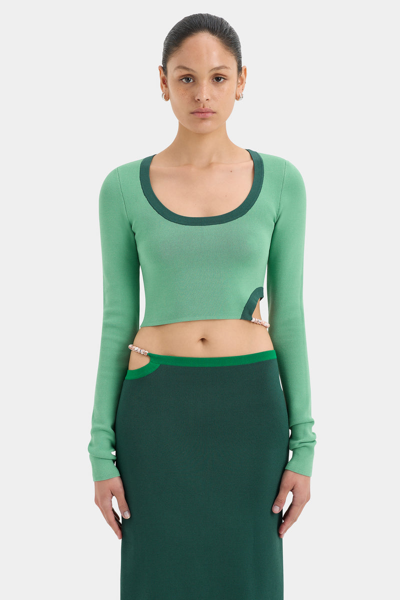 Pearl Beaded Crop Top & Sheath Skirt Coord Set- Green