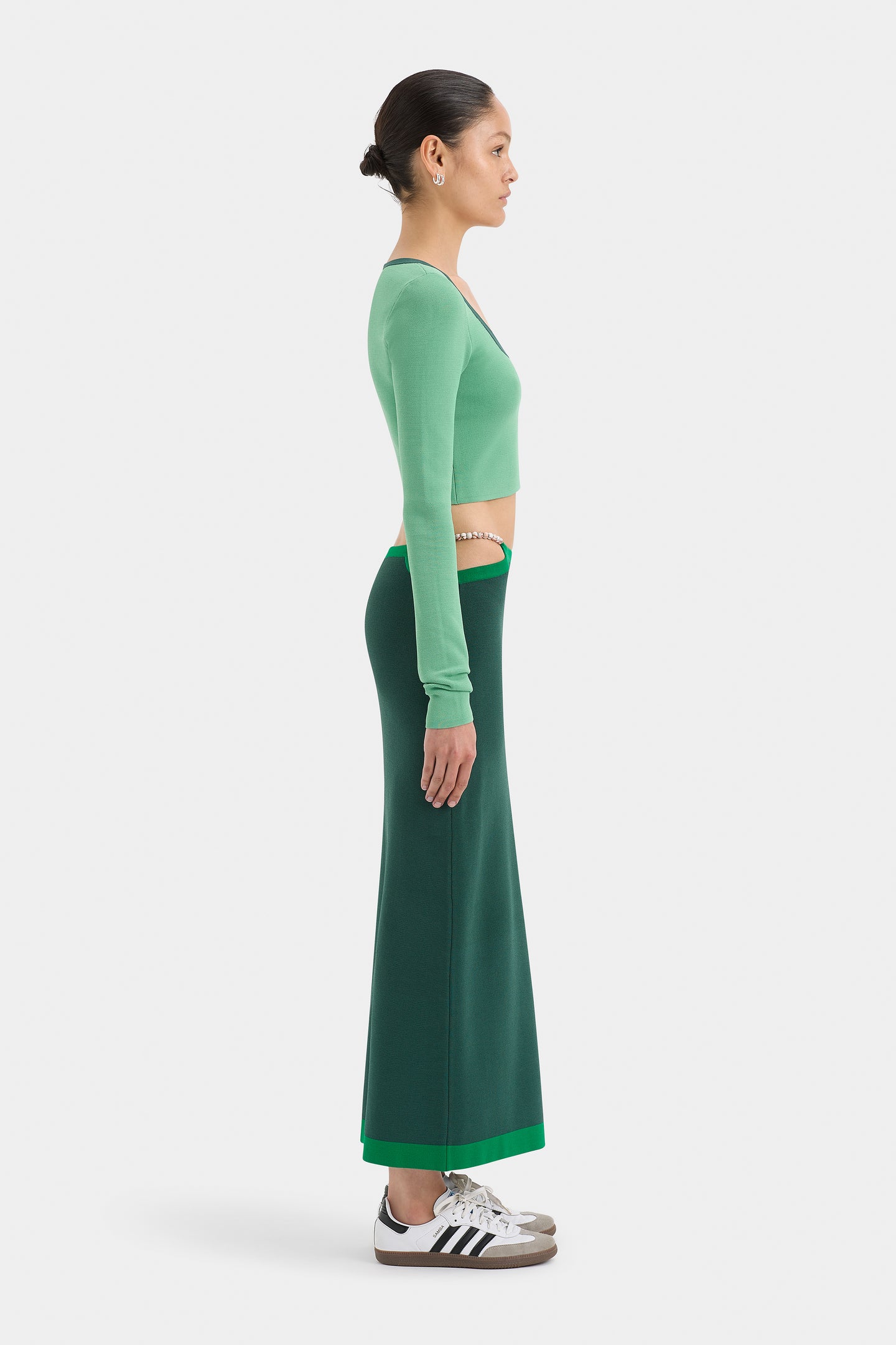 SIR the label Salvador Beaded Midi Skirt FOREST GREEN