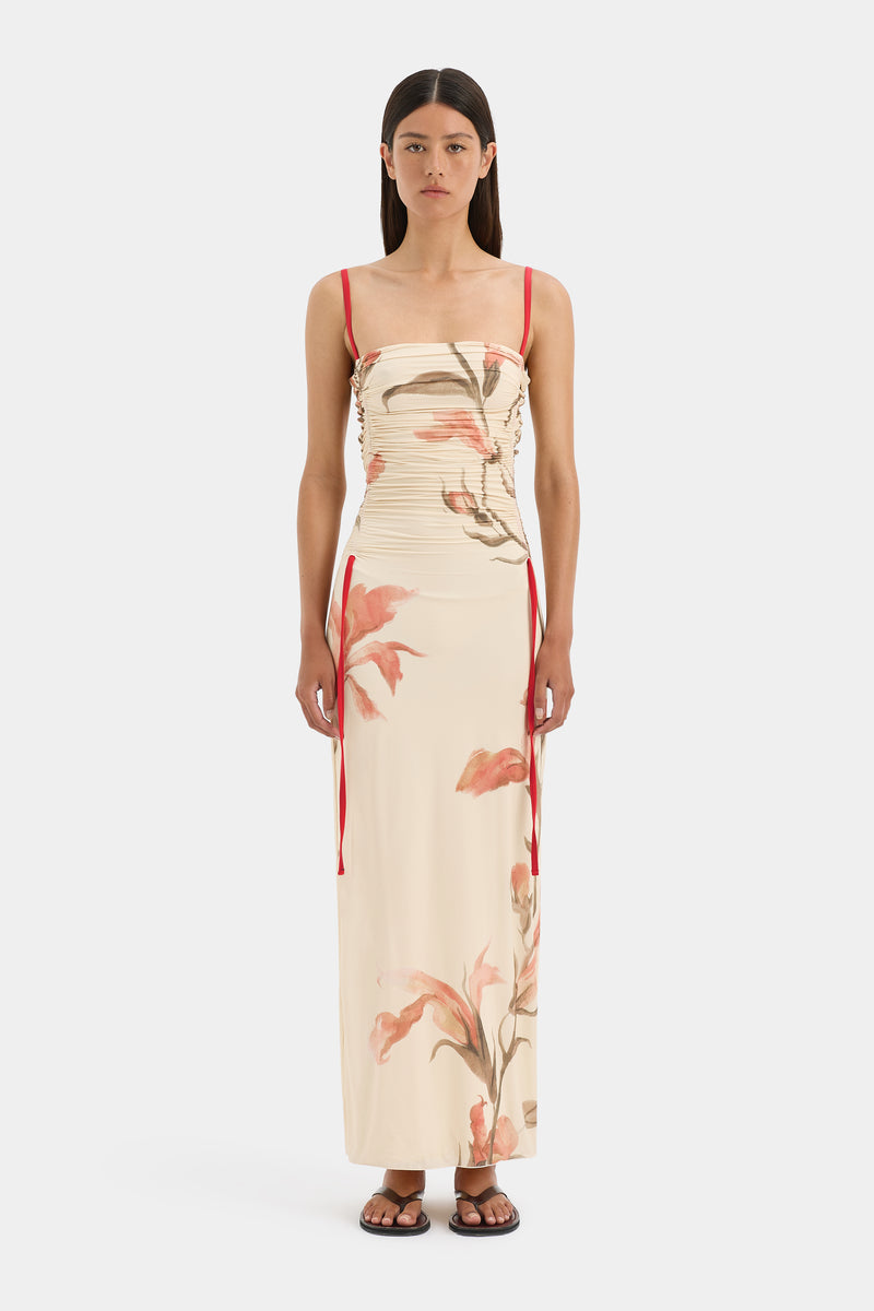 SIR the label Hana Ruched Midi Dress Gladioli Print