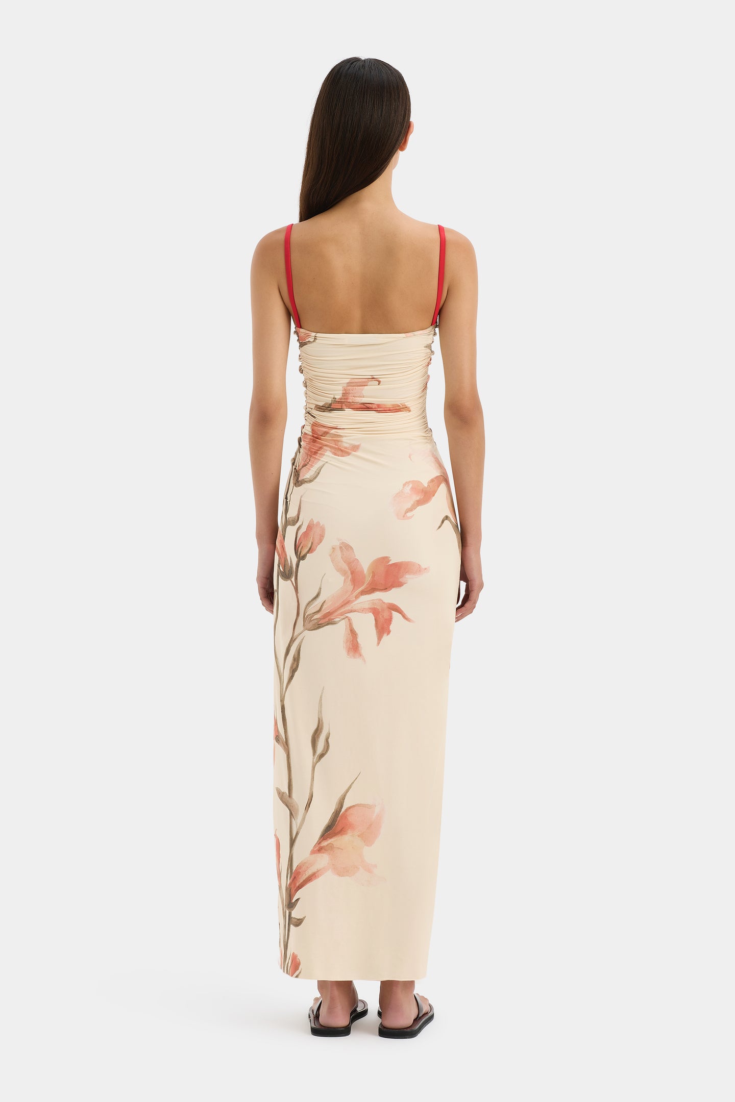 SIR the label Hana Ruched Midi Dress Gladioli Print