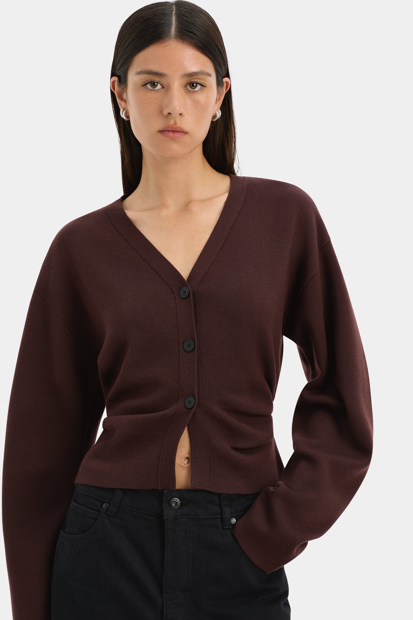 SIR the label Ayana Gathered Cardigan Plum
