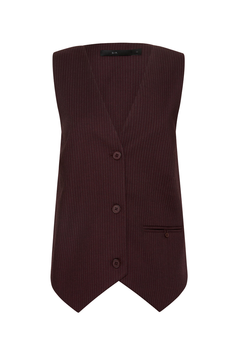 SIR the label Guillaume Vest Plum Pinstripe