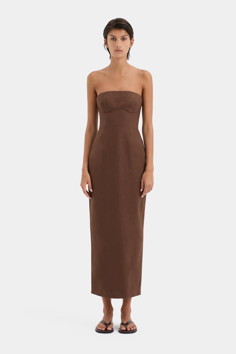 SIR the label Evalita Column Dress CHOCOLATE