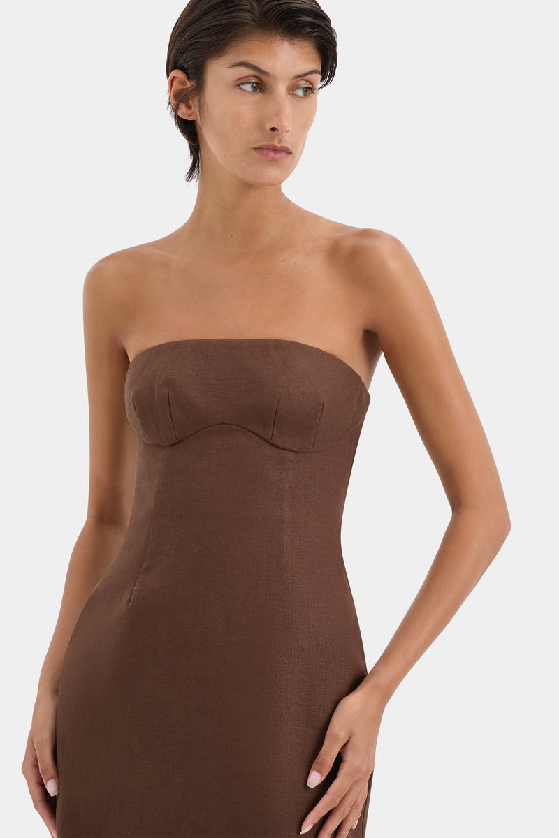 SIR the label Evalita Column Dress CHOCOLATE