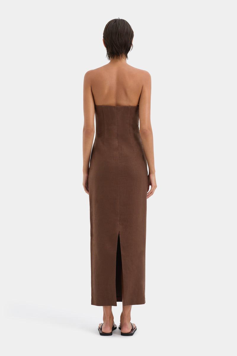 SIR the label Evalita Column Dress CHOCOLATE