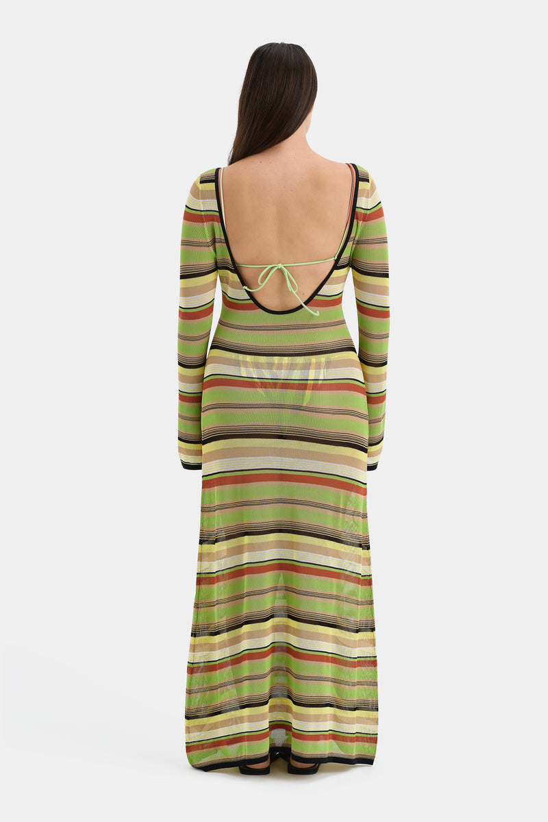 SIR the label Coastline Low Back Dress PALM STRIPE