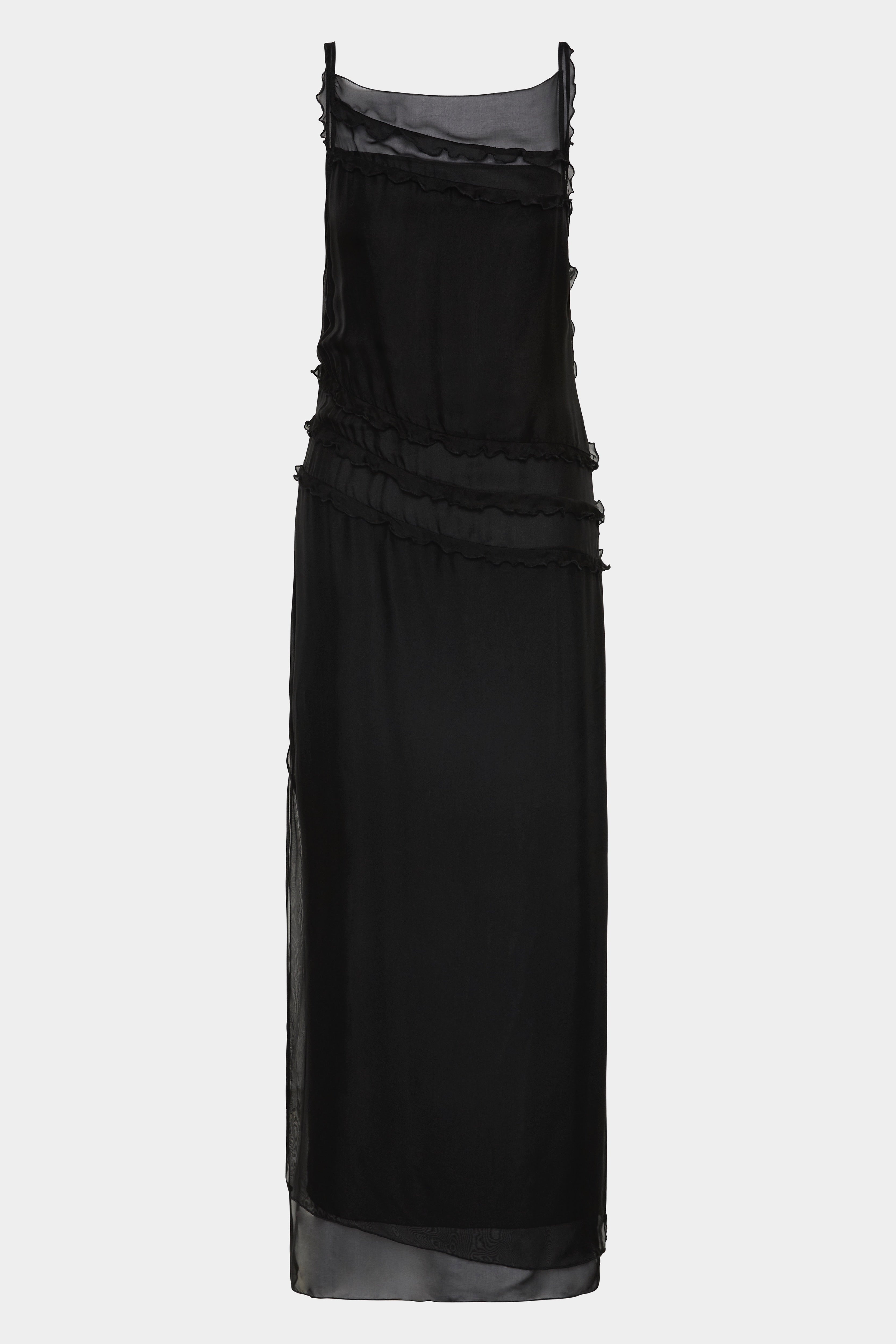 Aurelia Midi Dress | Black Silk Blend Frill Dress | SIR. Aurelia Midi Dress | Black Silk Blend Frill Dress | SIR.