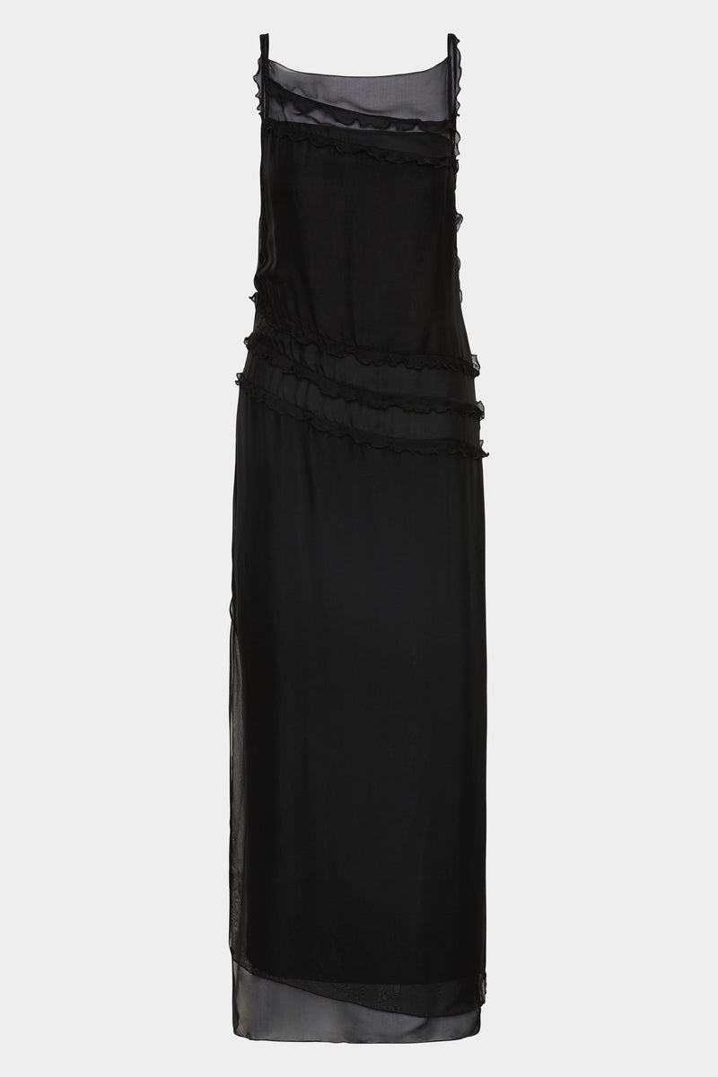 Aurelia Midi Dress | Black Silk Blend Frill Dress | SIR. Aurelia Midi Dress | Black Silk Blend Frill Dress | SIR.