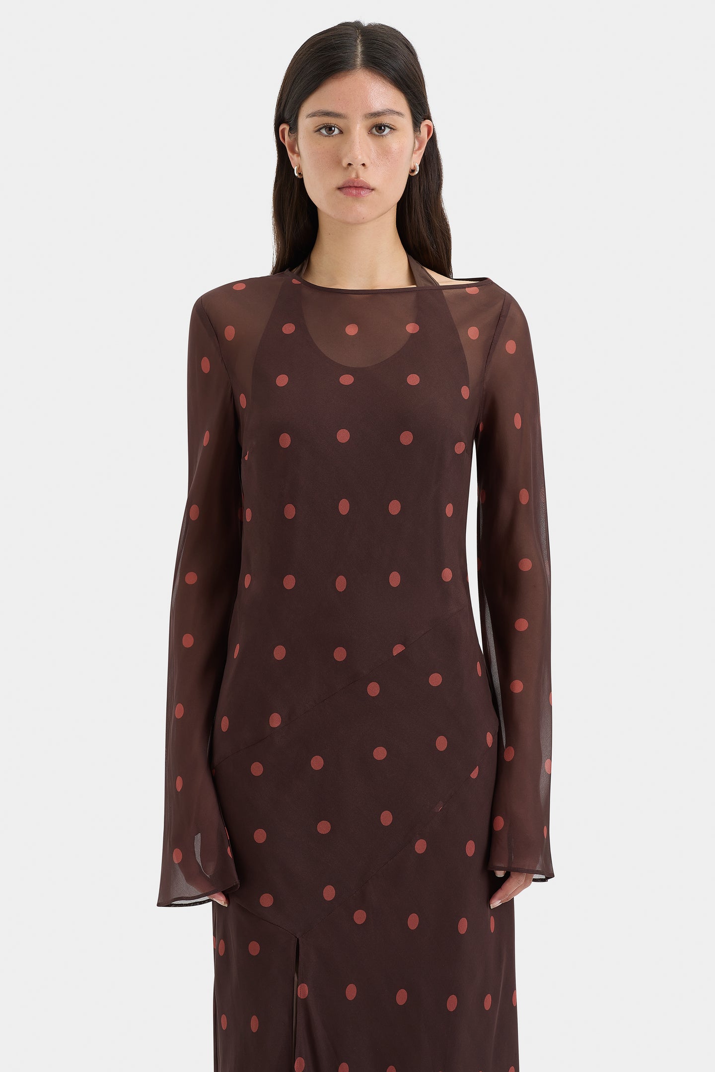 Toni Long Sleeve Dress Chocolate Polka Dot SIR