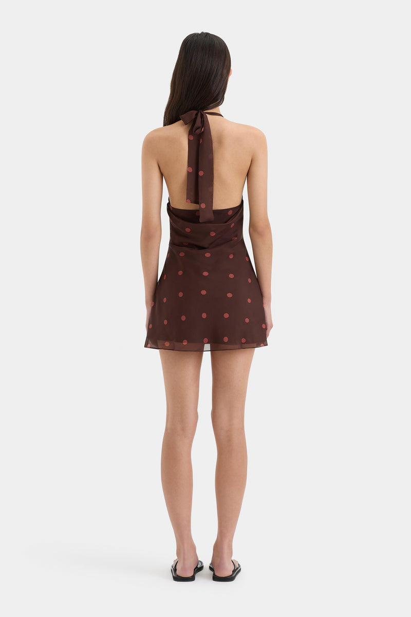 SIR the label Toni Halter Mini Dress CHOCOLATE DOT