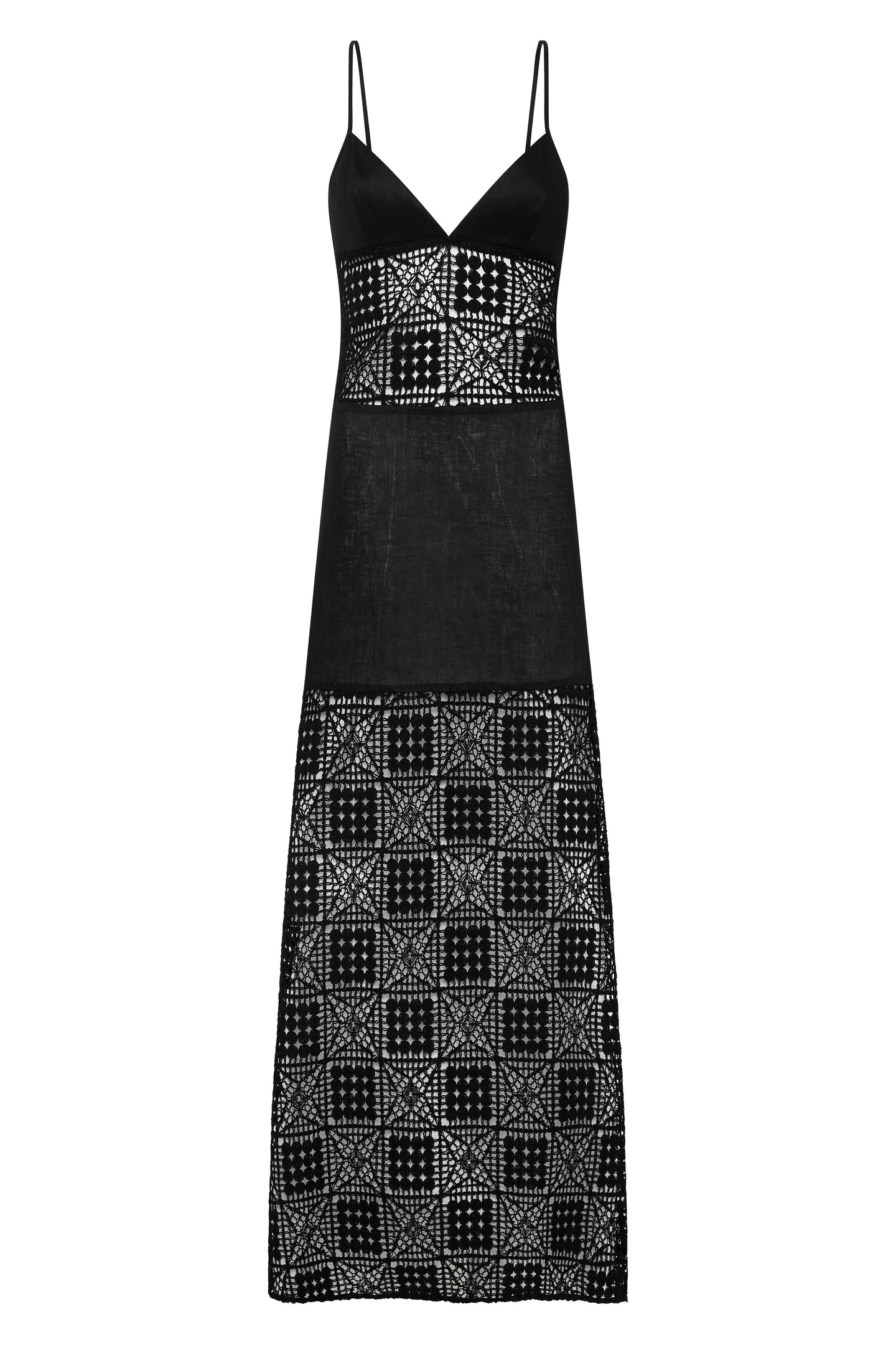 SIR the label Rayure Tri Maxi Dress Black Crochet