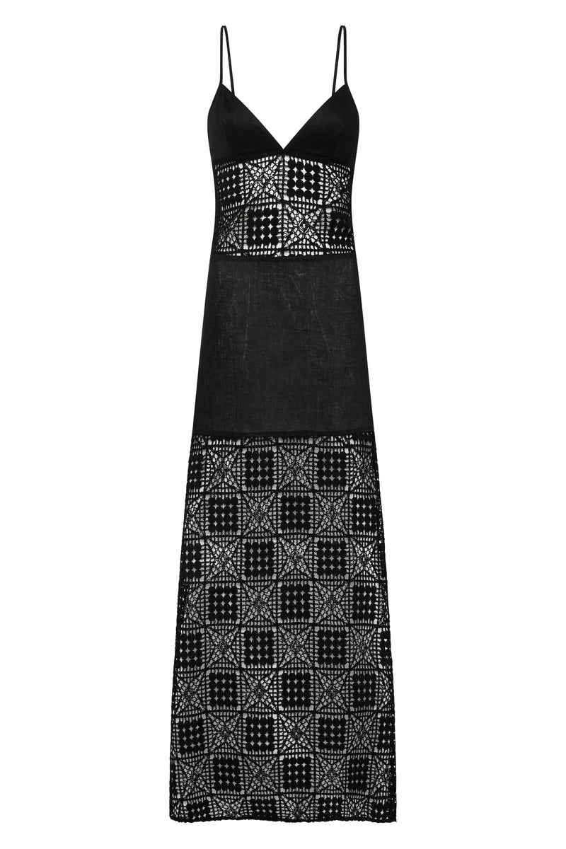 SIR the label Rayure Tri Maxi Dress Black Crochet